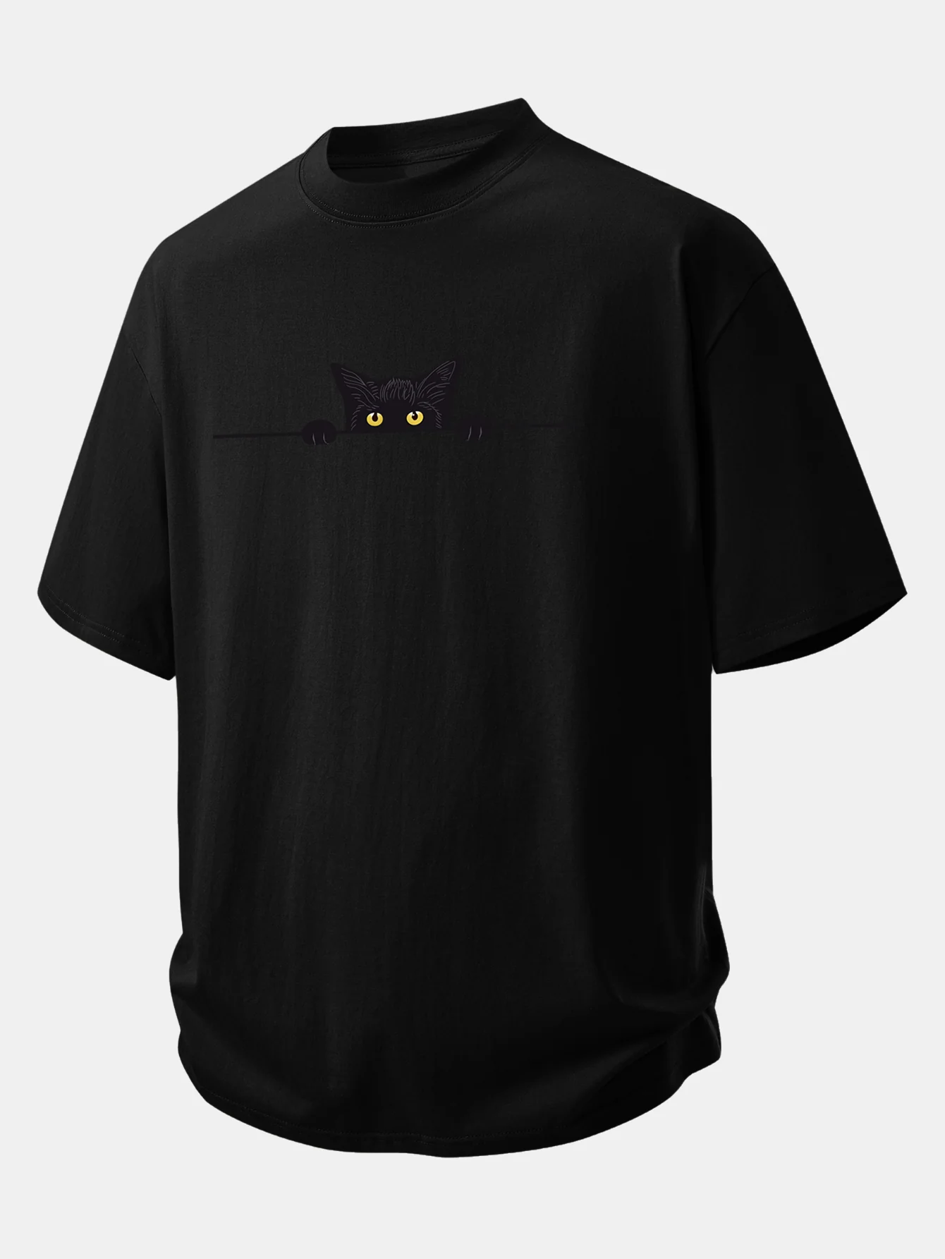 Relax Fit Black Cat Print Cotton T-Shirt - Image 4