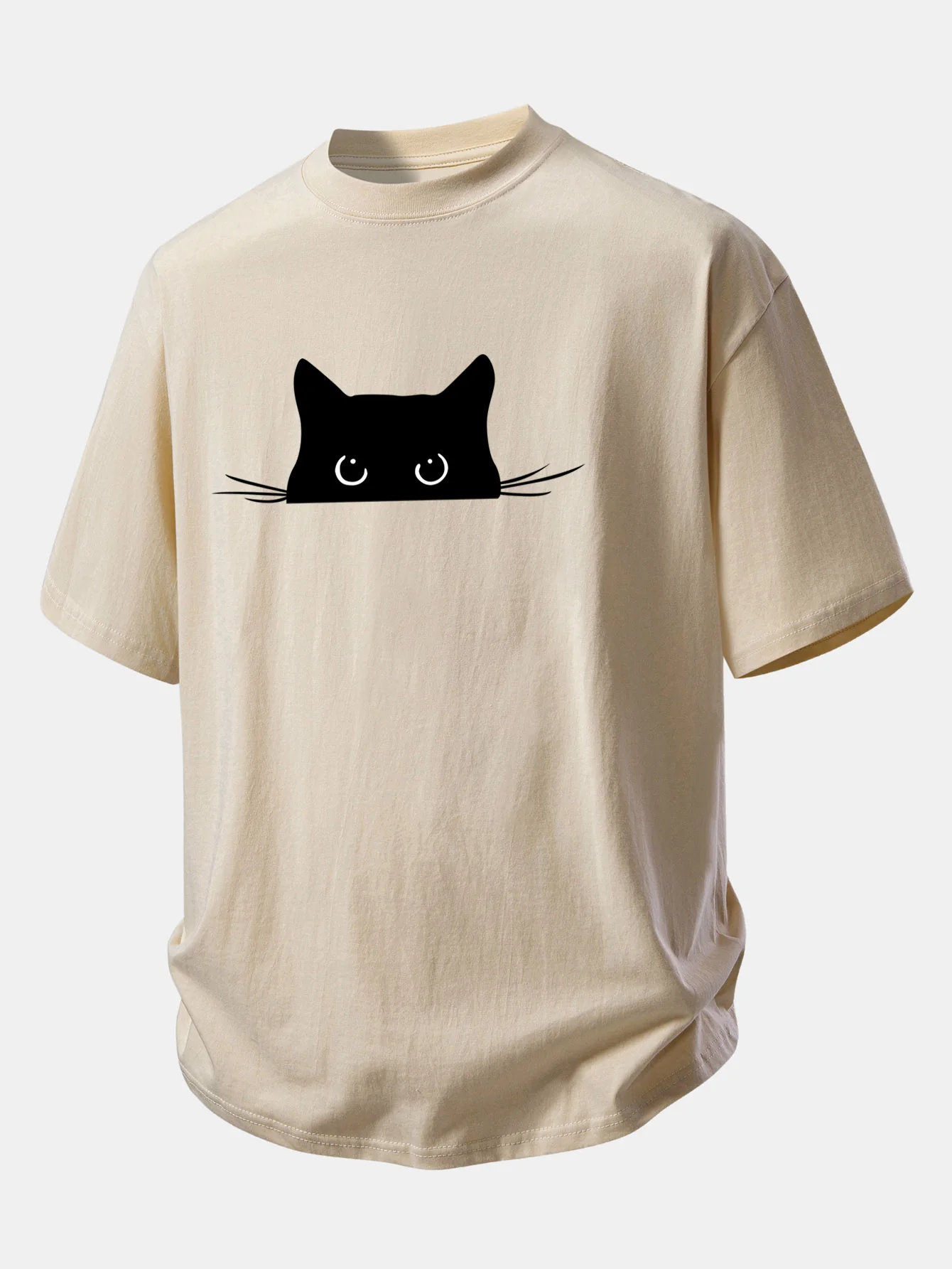 Relax Fit Black Cat Print Cotton T-Shirt - Image 5