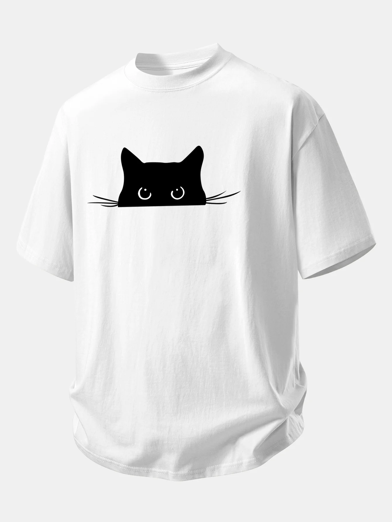Relax Fit Black Cat Print Cotton T-Shirt - Image 6
