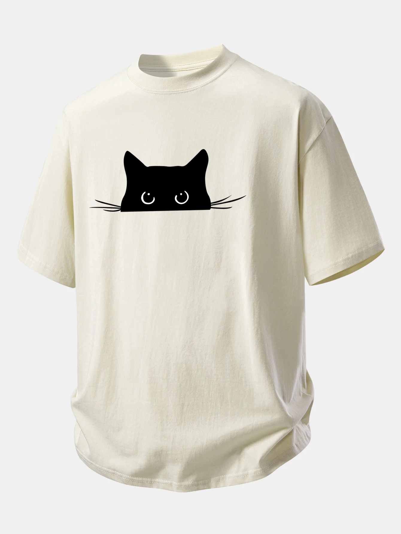 Relax Fit Black Cat Print Cotton T-Shirt - Image 7
