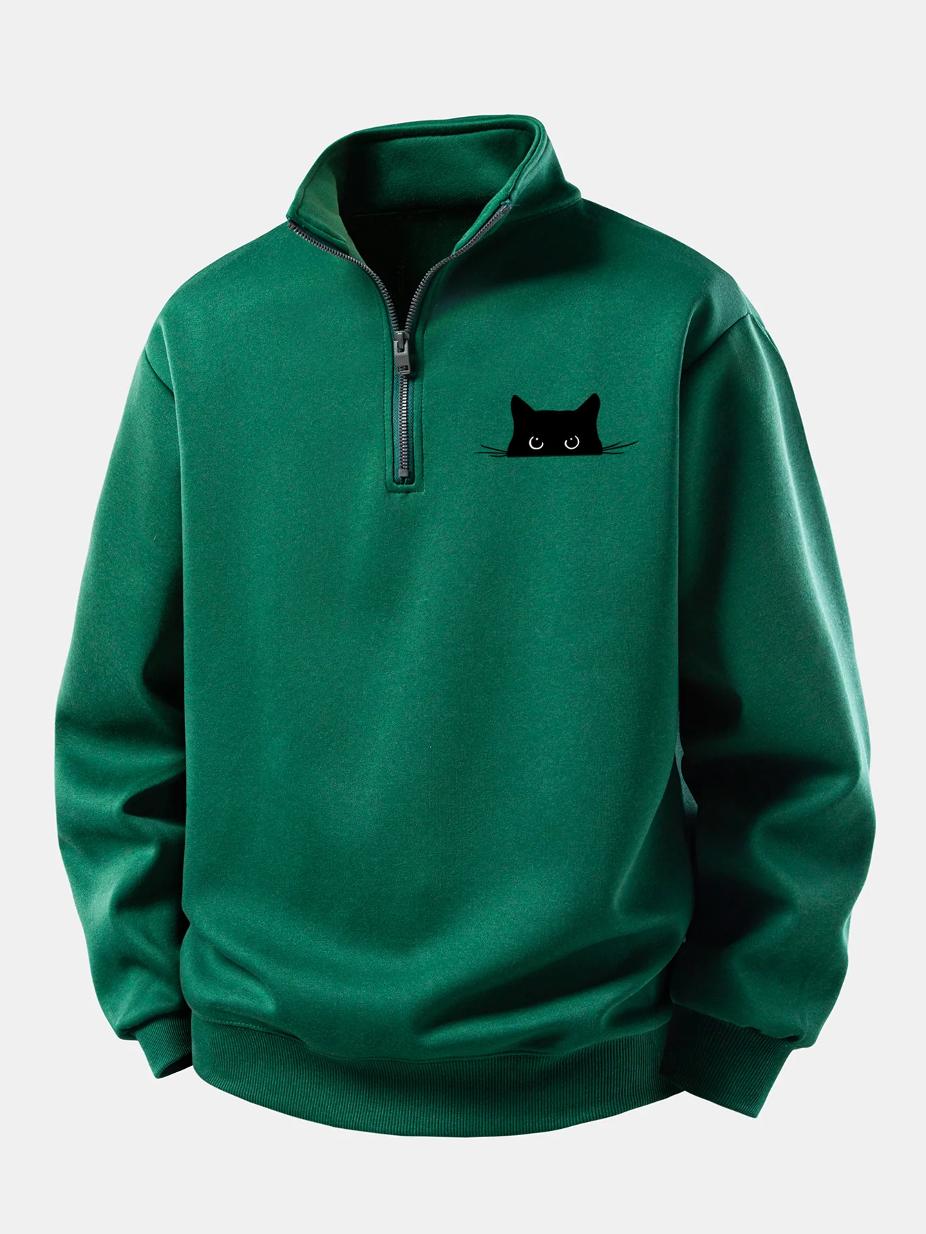 Relax Fit Black Cat Print Quarter Zip Sweatshirt - Image 5