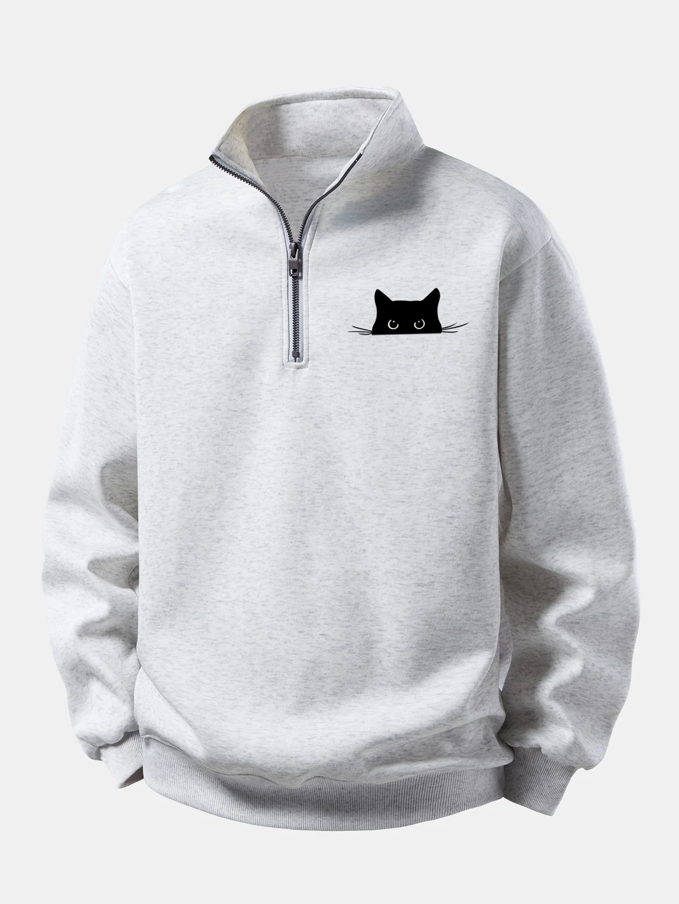Relax Fit Black Cat Print Quarter Zip Sweatshirt - Image 7