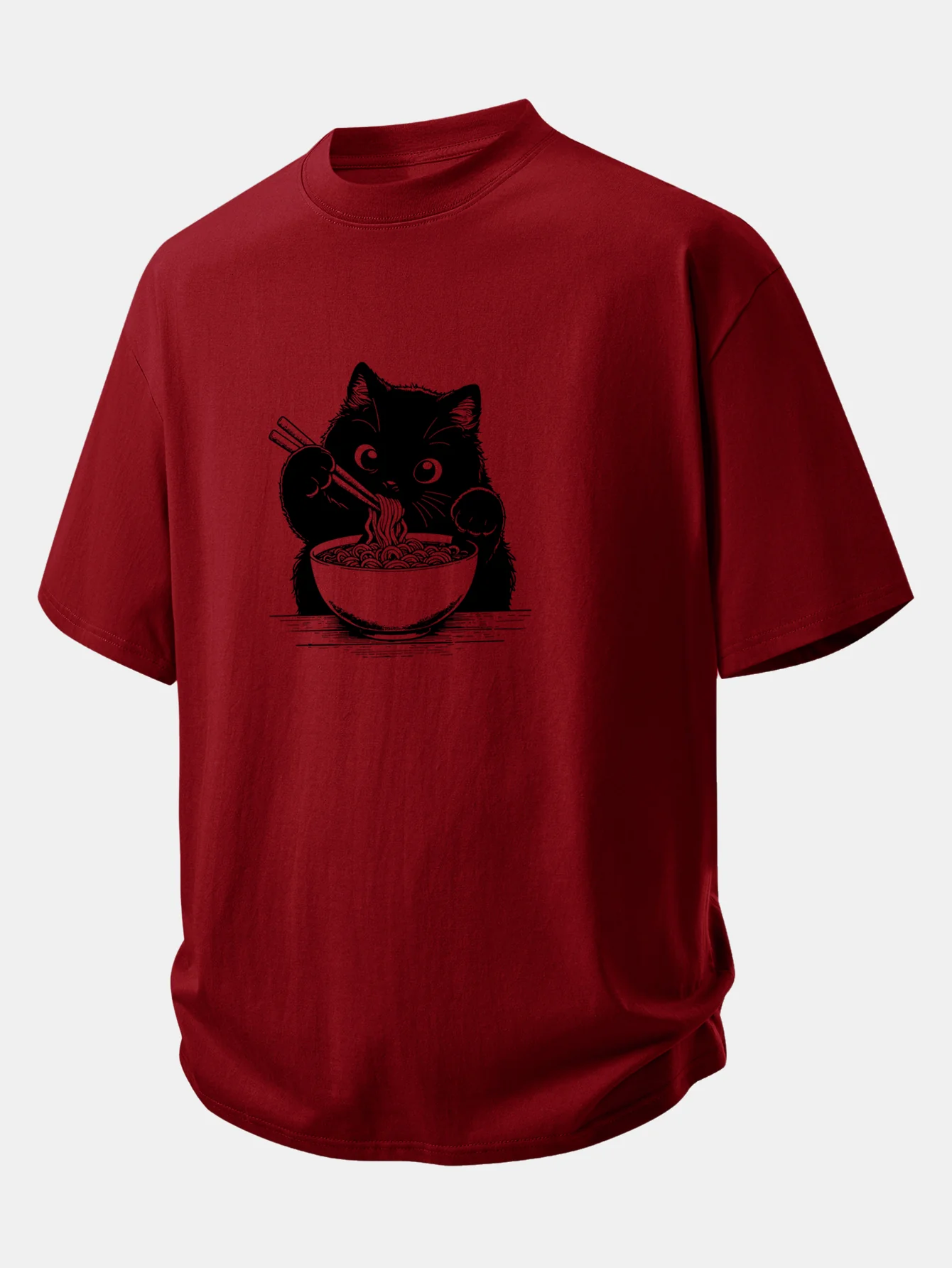 Relax Fit Black Cat Ramen Print Cotton T-Shirt - Image 11