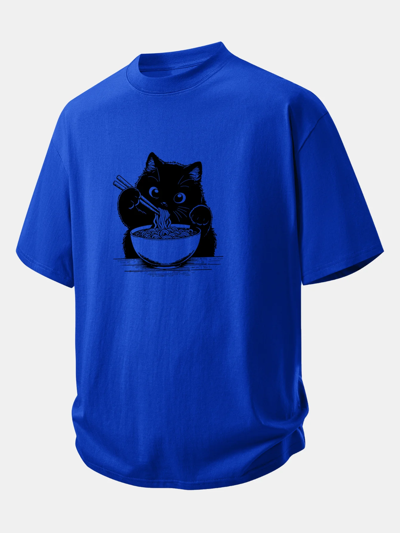Relax Fit Black Cat Ramen Print Cotton T-Shirt - Image 7