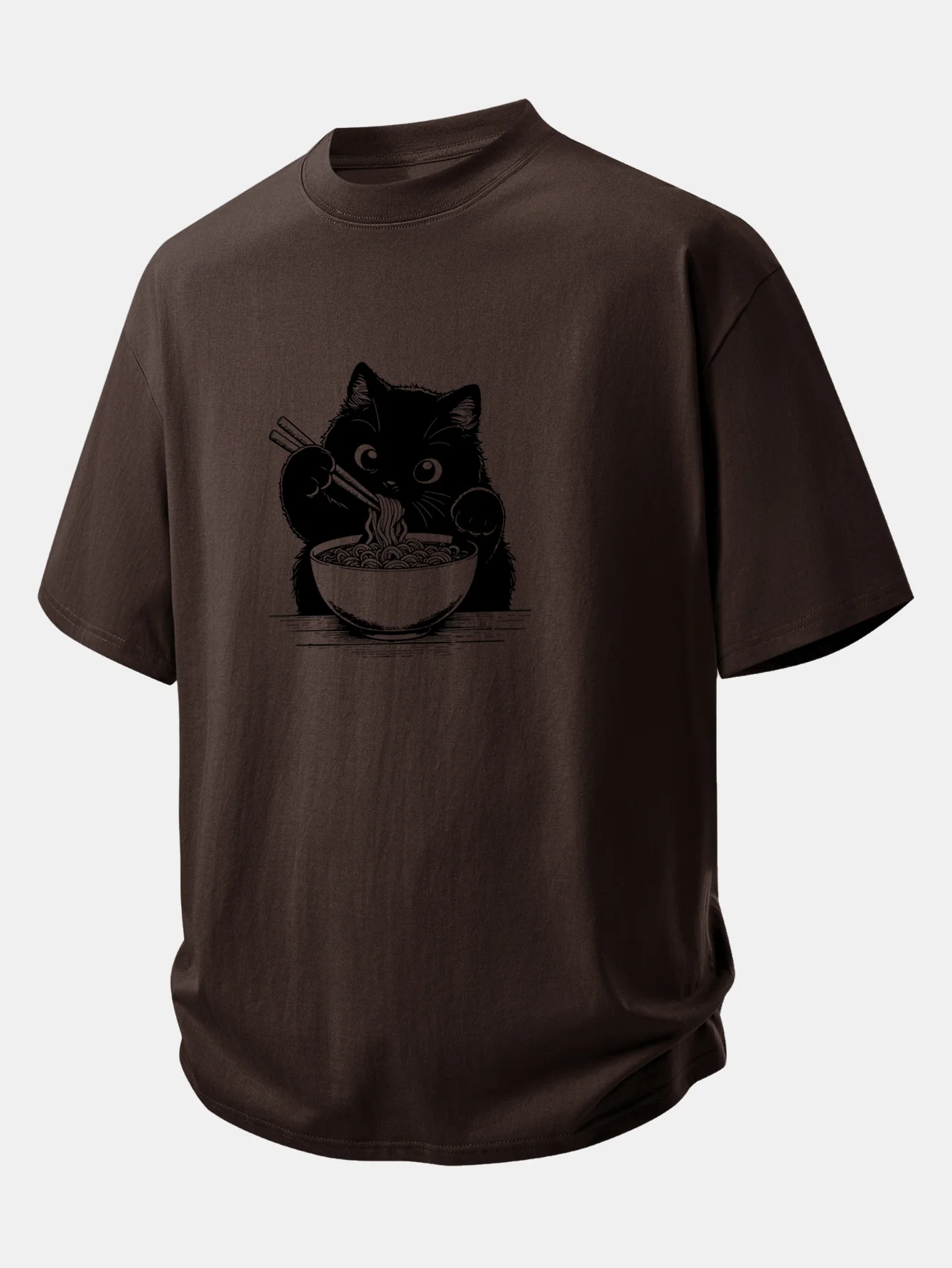 Relax Fit Black Cat Ramen Print Cotton T-Shirt - Image 8