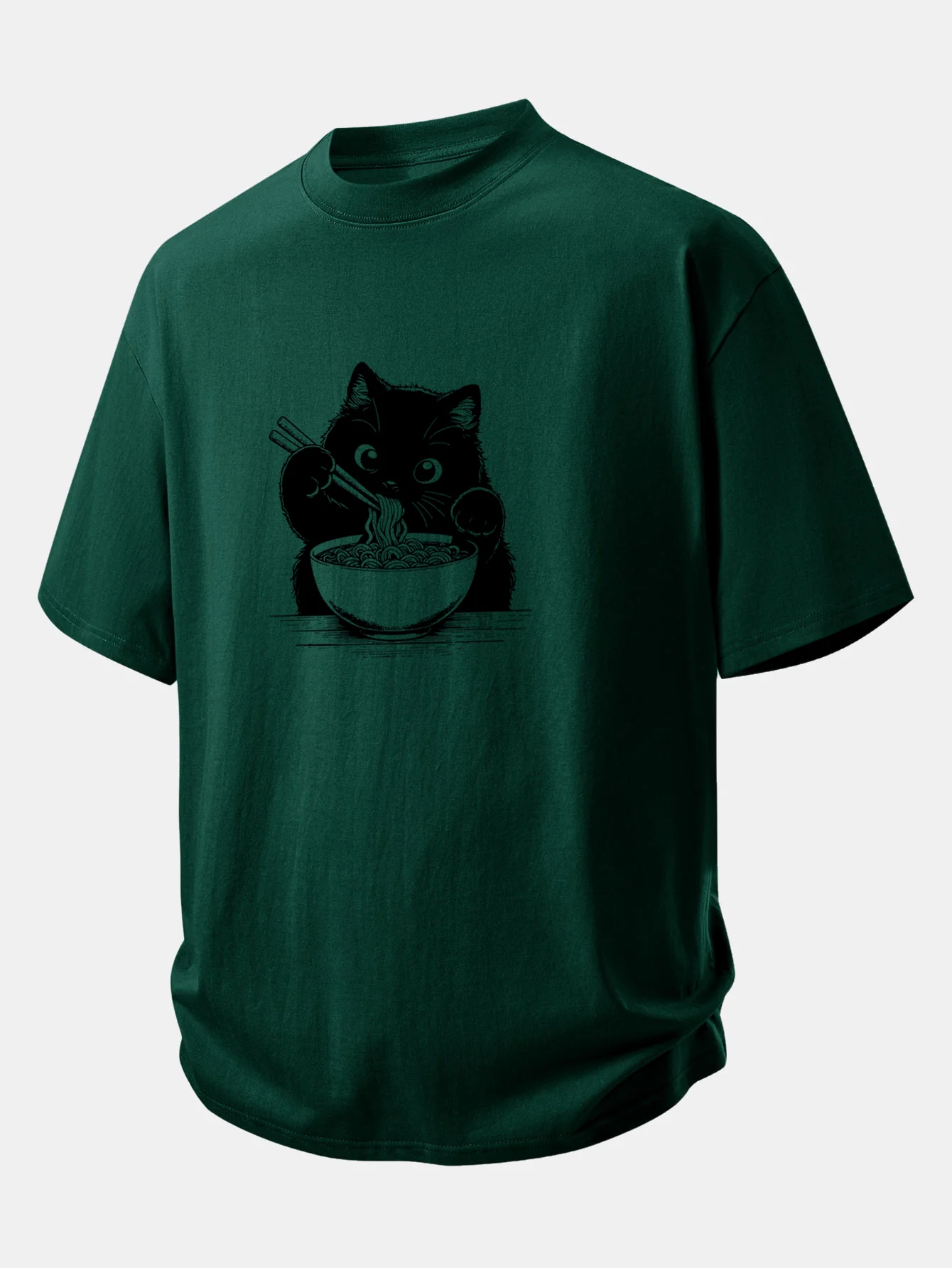 Relax Fit Black Cat Ramen Print Cotton T-Shirt - Image 9
