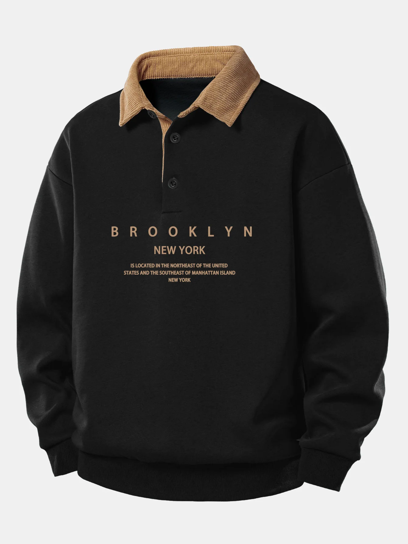 Relax Fit Brooklyn Print Contrast Corduroy Polo Collar Sweatshirt - Image 3