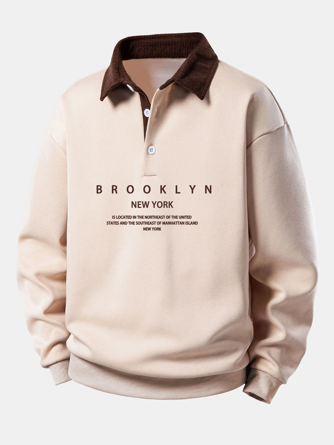Relax Fit Brooklyn Print Contrast Corduroy Polo Collar Sweatshirt - Image 5