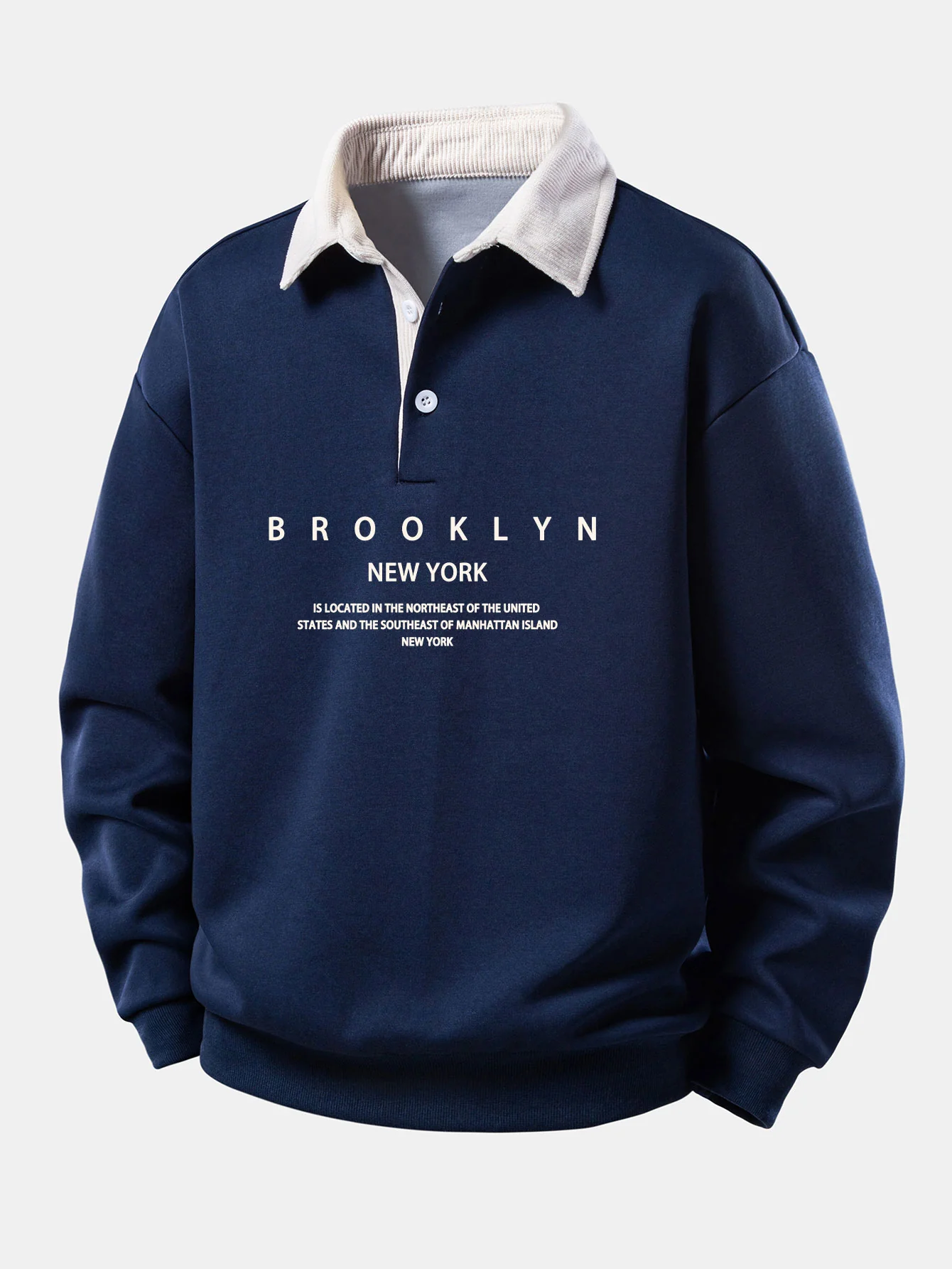 Relax Fit Brooklyn Print Contrast Corduroy Polo Collar Sweatshirt - Image 7
