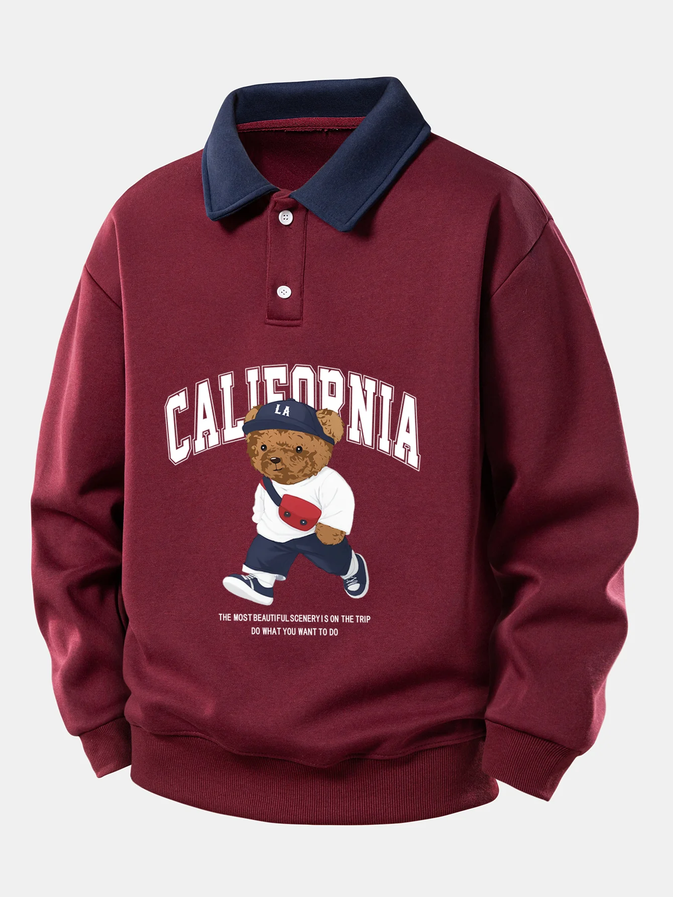 Relaxed Fit California Mode Bärenprint Kontrast Poloshirts Sweatshirt - Image 5
