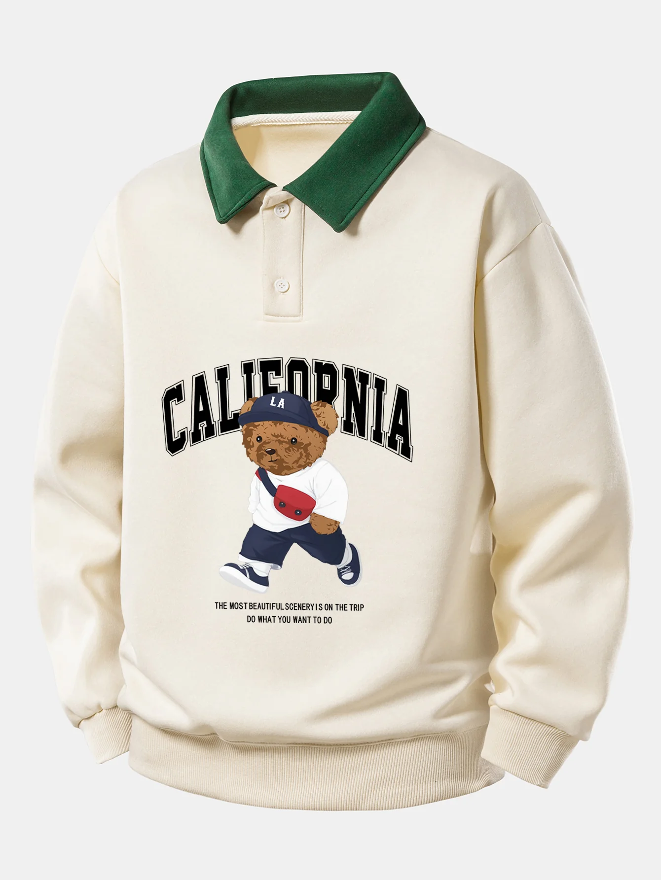 Relaxed Fit California Mode Bärenprint Kontrast Poloshirts Sweatshirt - Image 6