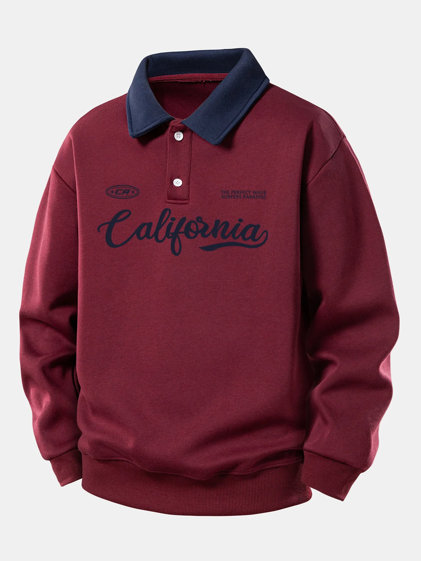 Relax Fit California Print Contrast Poloshirts Sweatshirt - Image 9