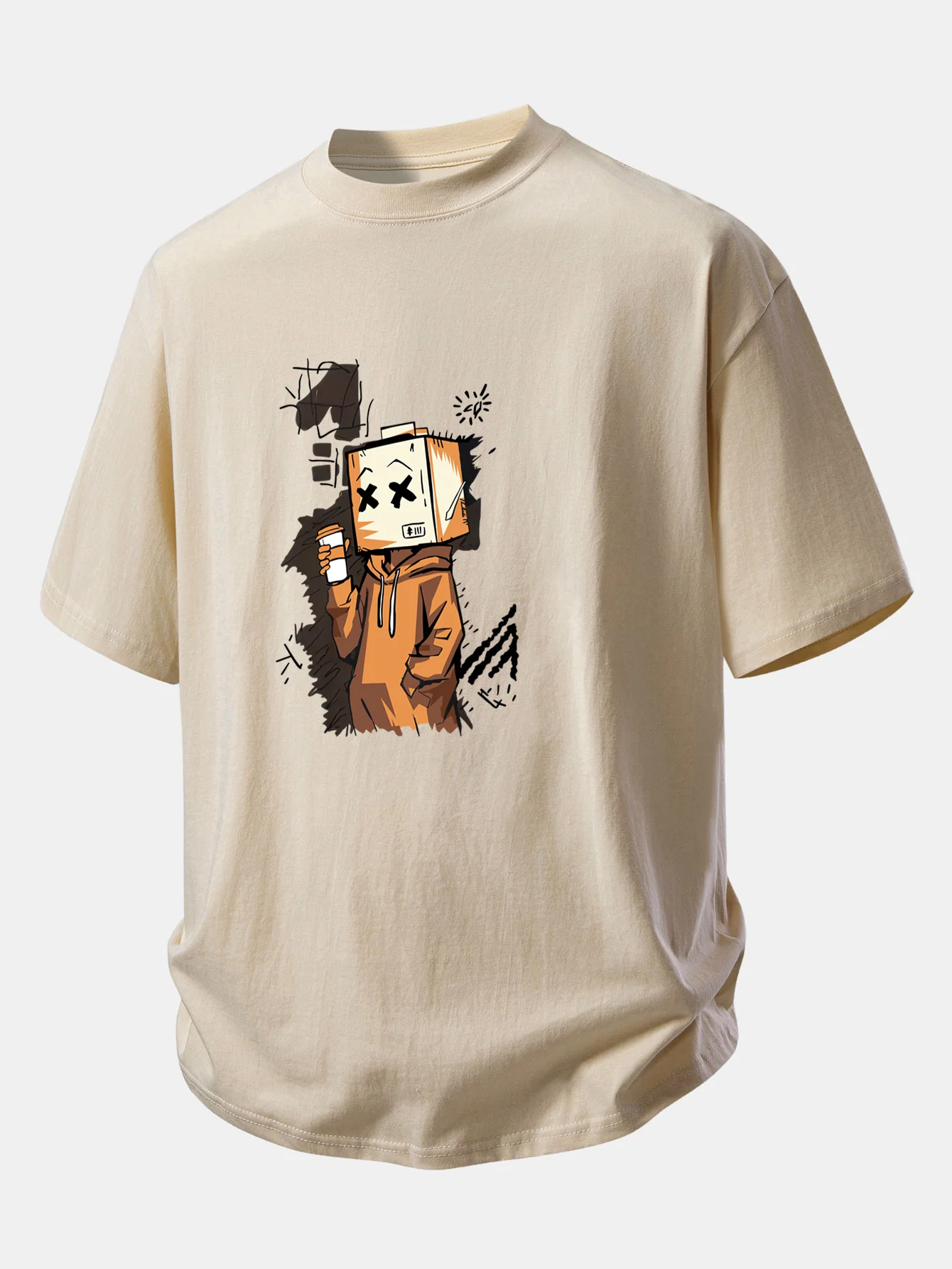 Relax Fit Cartoon Box Head Print Cotton T-Shirt