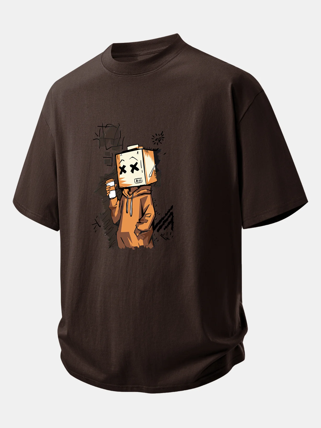 Relax Fit Cartoon Box Head Print Cotton T-Shirt - Image 10