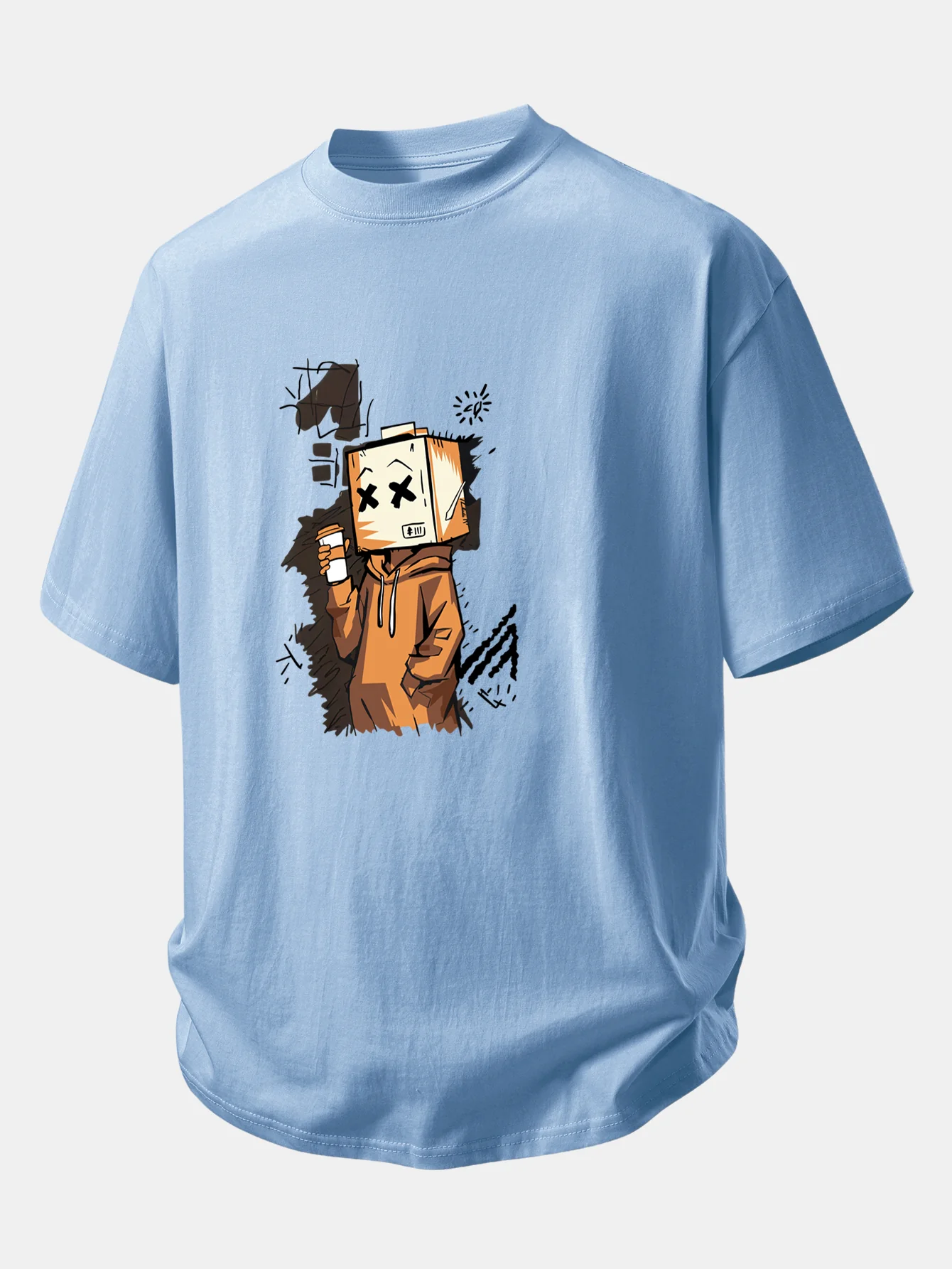 Relax Fit Cartoon Box Head Print Cotton T-Shirt - Image 11