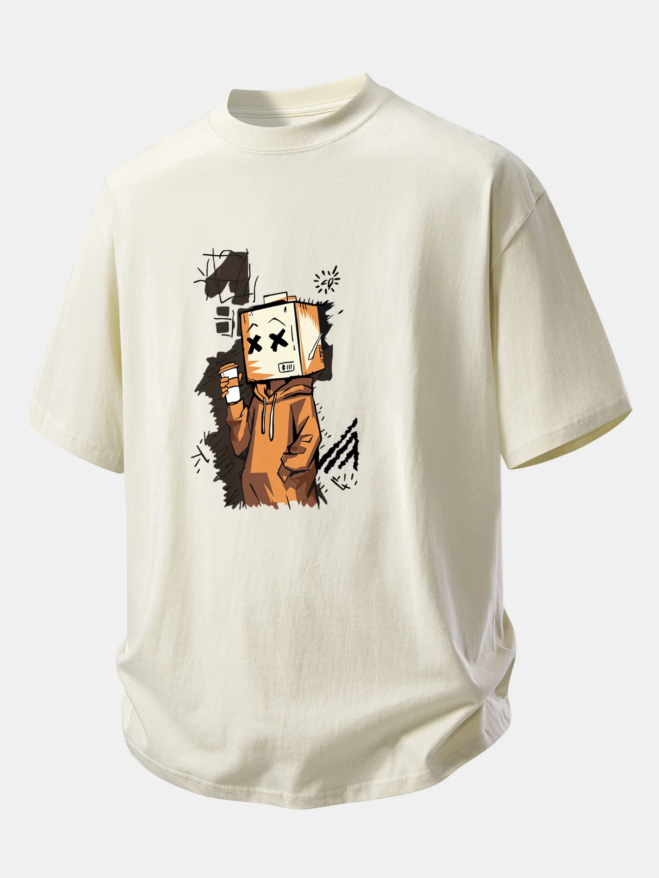 Relax Fit Cartoon Box Head Print Cotton T-Shirt - Image 12