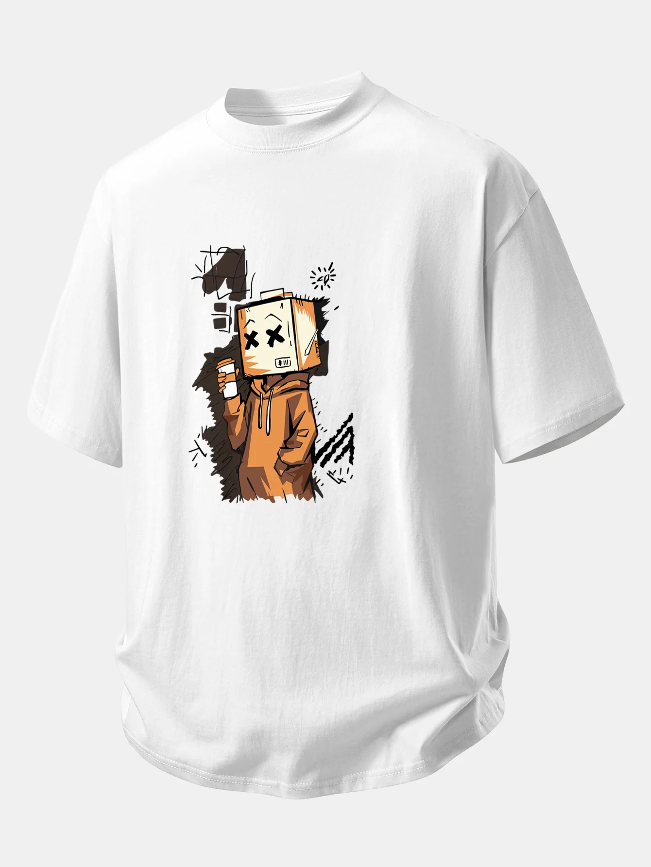Relax Fit Cartoon Box Head Print Cotton T-Shirt - Image 3