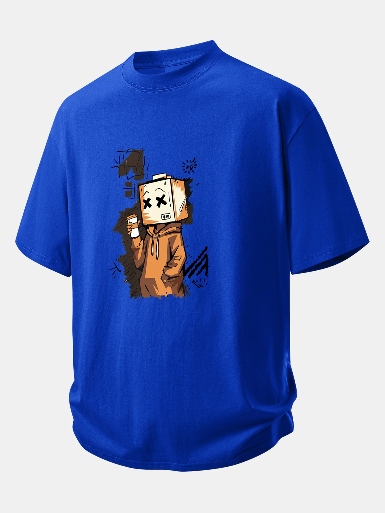 Relax Fit Cartoon Box Head Print Cotton T-Shirt - Image 5