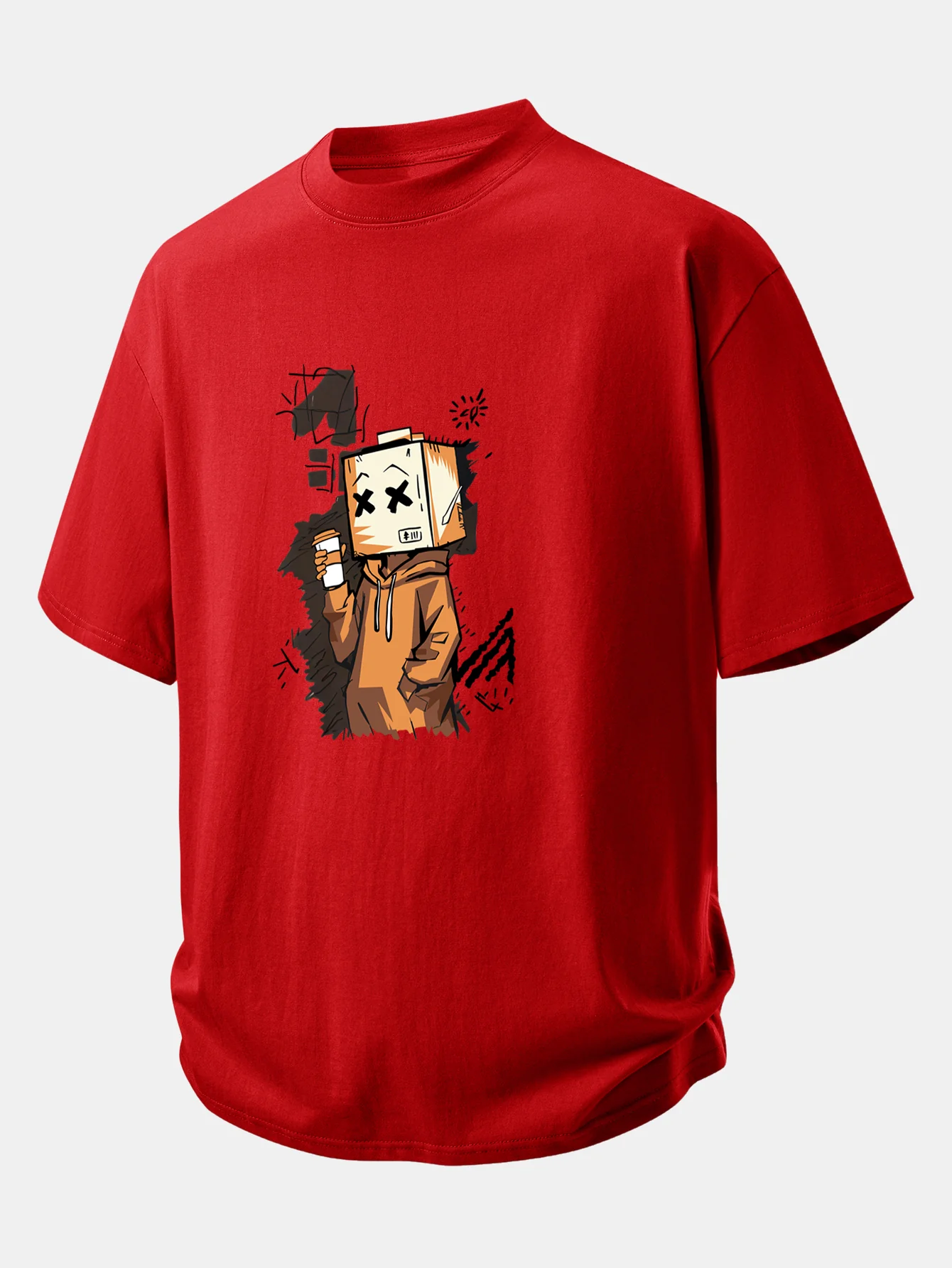 Relax Fit Cartoon Box Head Print Cotton T-Shirt - Image 6