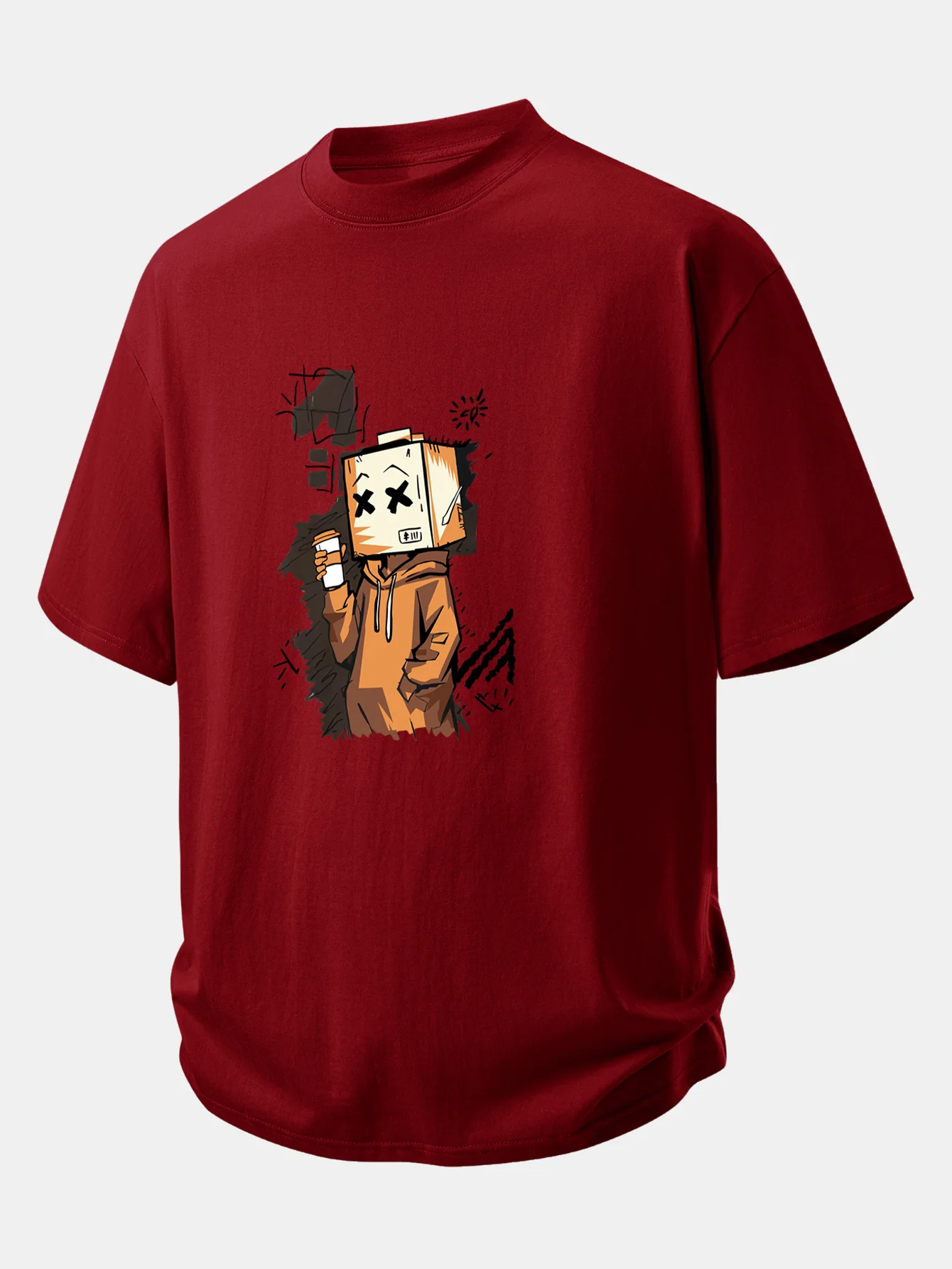 Relax Fit Cartoon Box Head Print Cotton T-Shirt - Image 7
