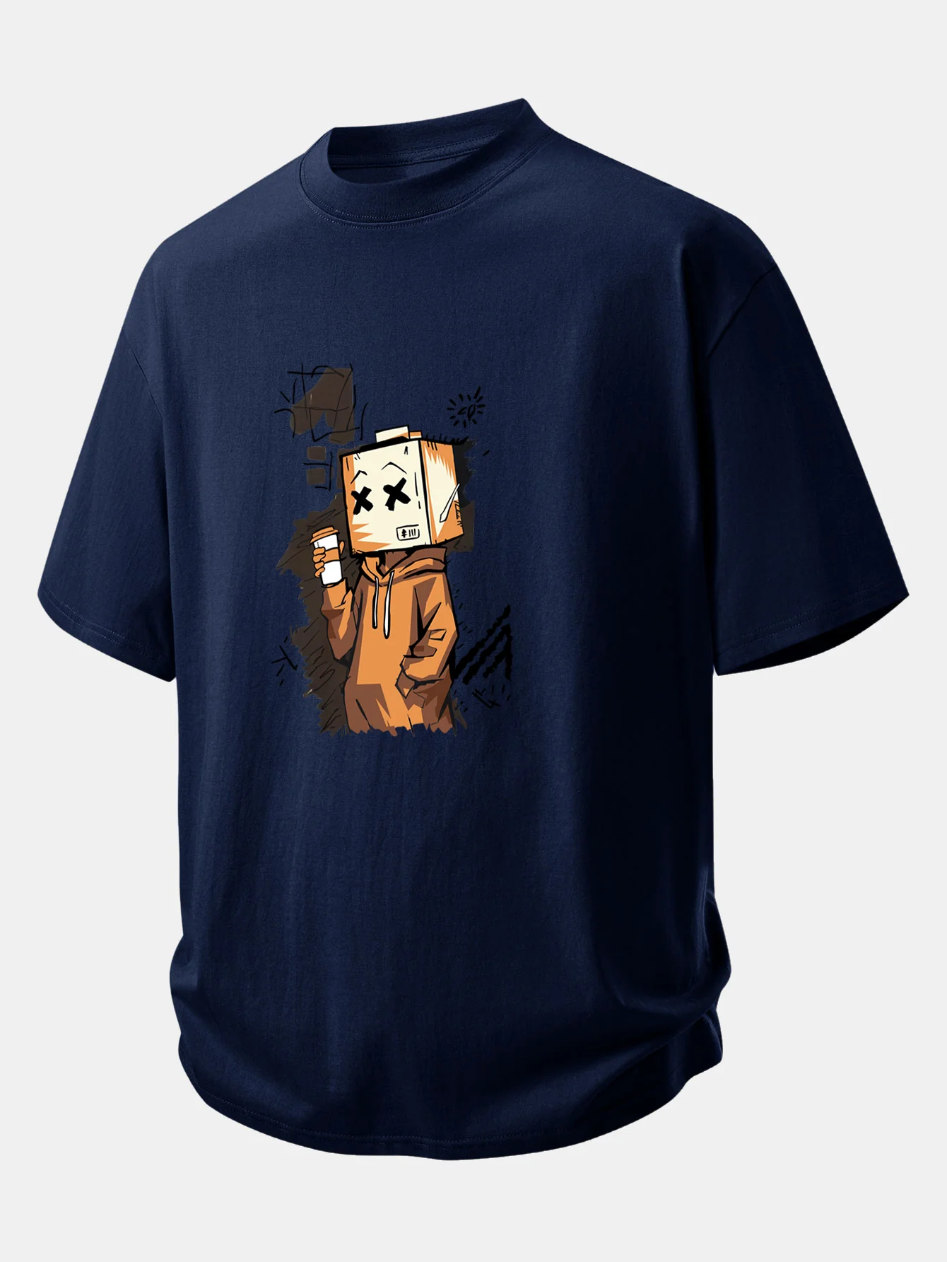 Relax Fit Cartoon Box Head Print Cotton T-Shirt - Image 8