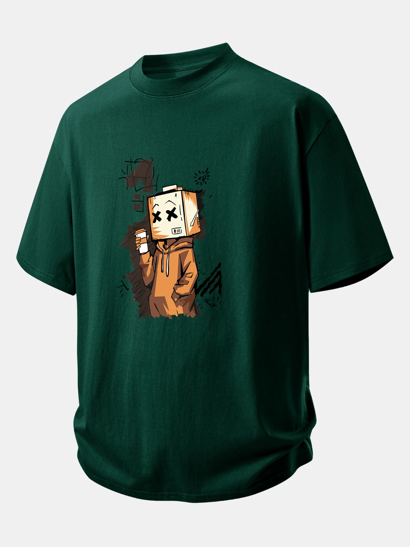 Relax Fit Cartoon Box Head Print Cotton T-Shirt - Image 9