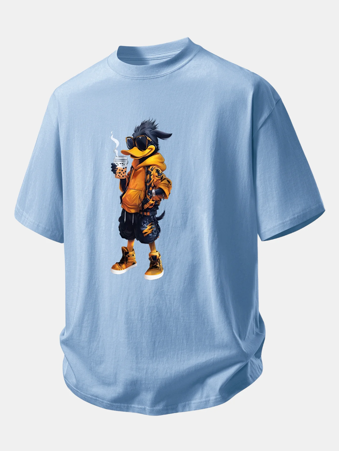 Relax Fit Cartoon Duck Print Cotton T-Shirt - Image 10