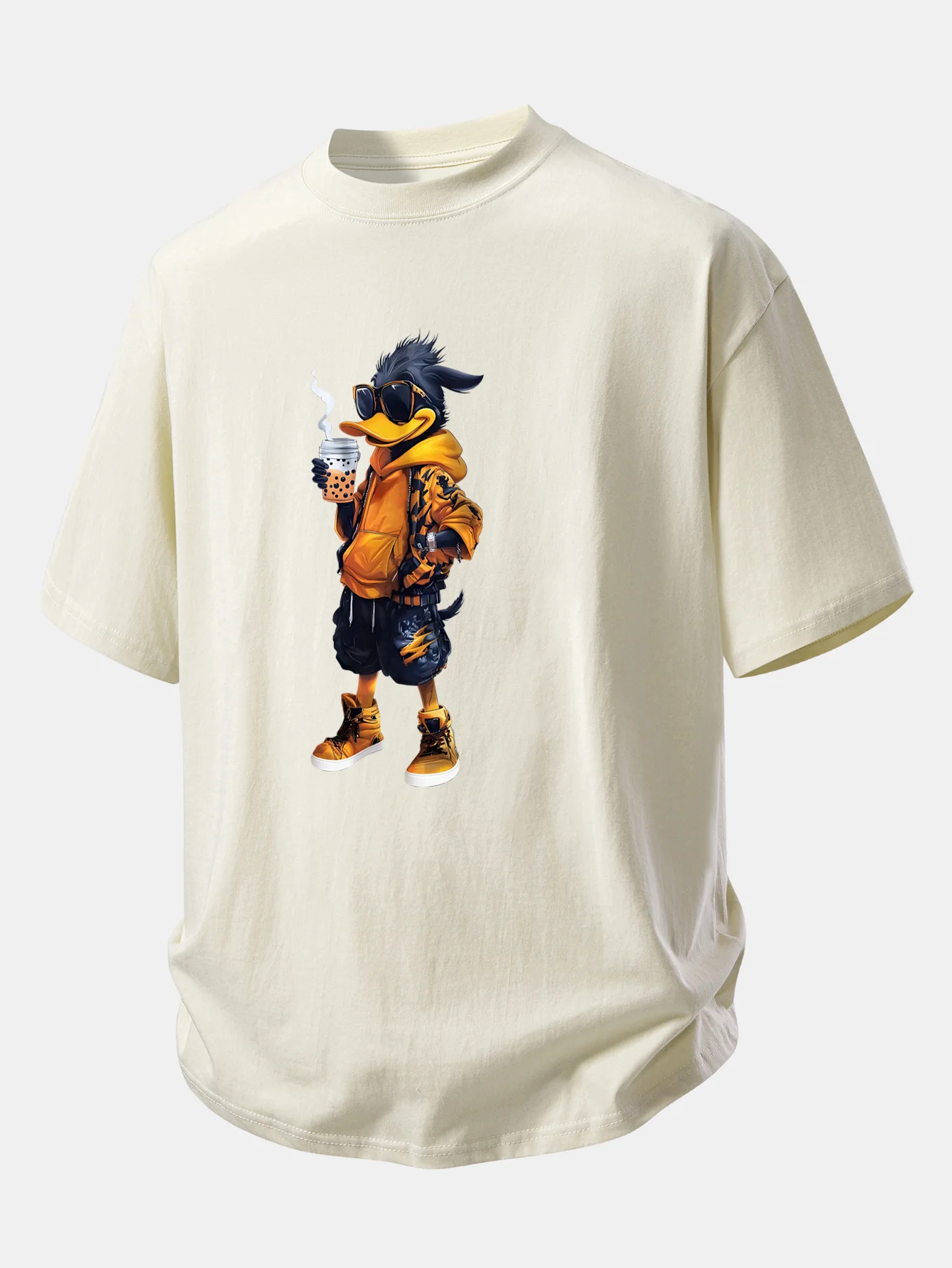 Relax Fit Cartoon Duck Print Cotton T-Shirt - Image 11