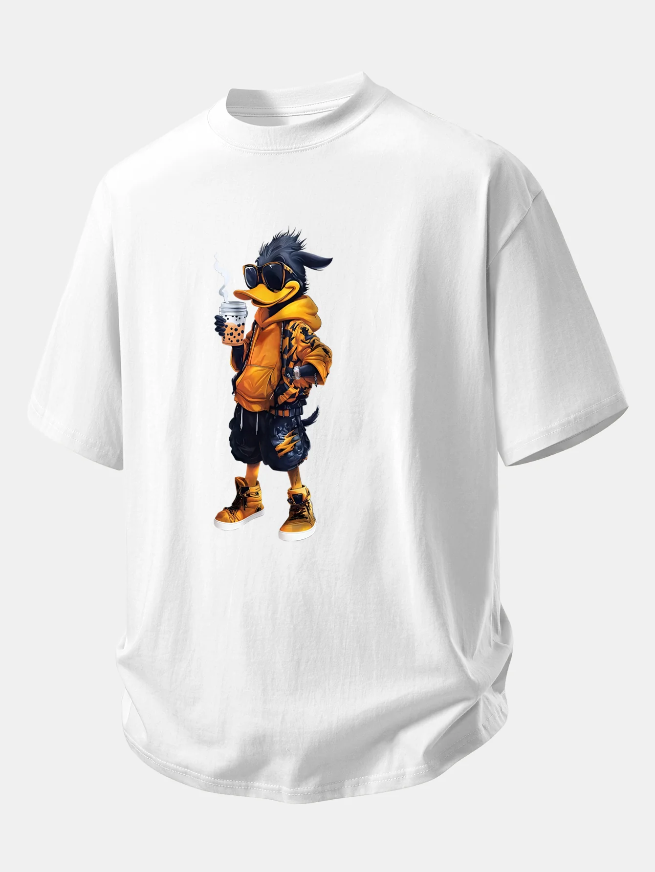 Relax Fit Cartoon Duck Print Cotton T-Shirt - Image 12