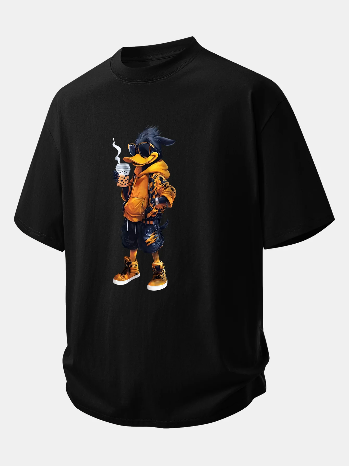 Relax Fit Cartoon Duck Print Cotton T-Shirt - Image 2