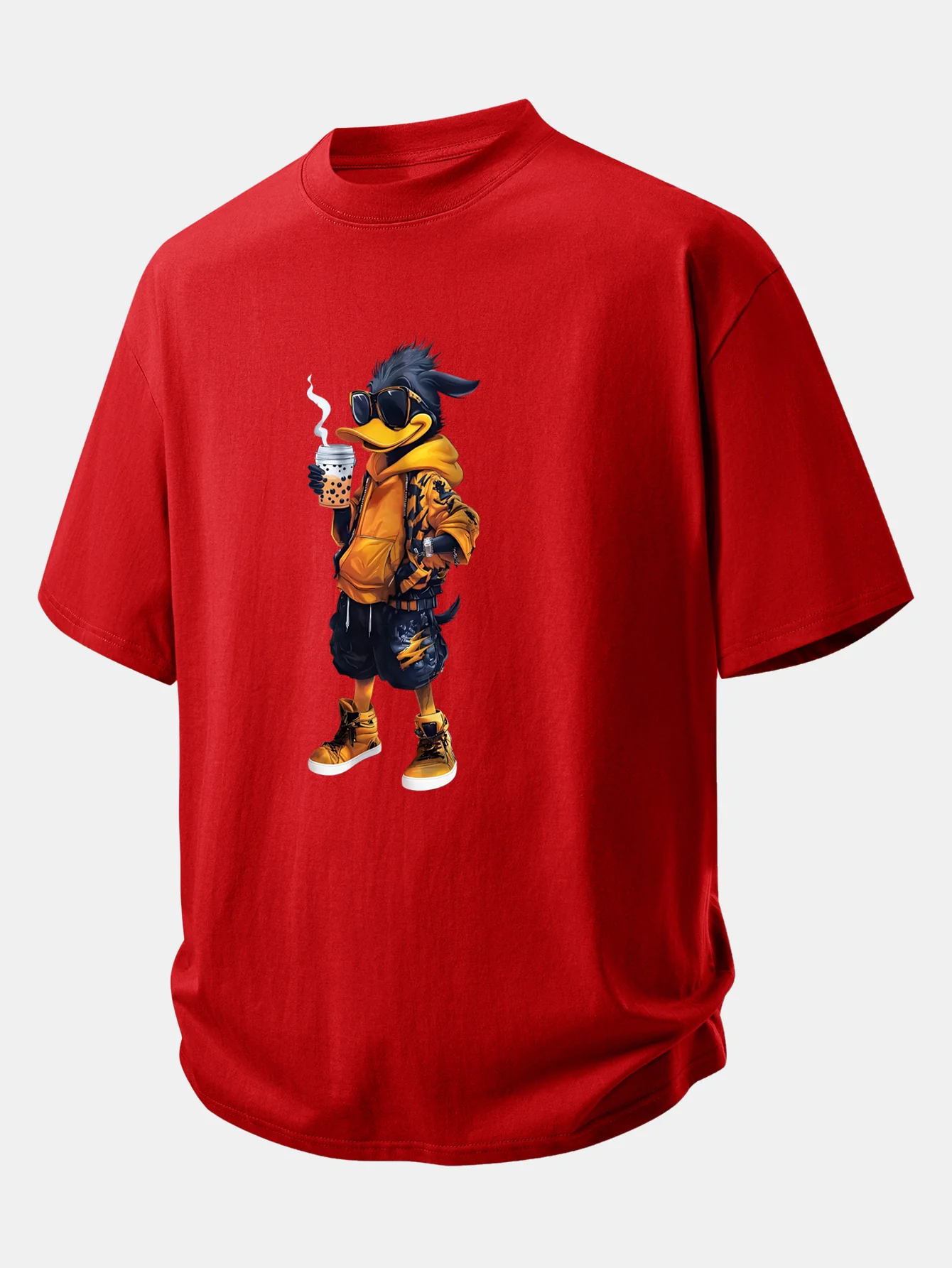 Relax Fit Cartoon Duck Print Cotton T-Shirt - Image 3