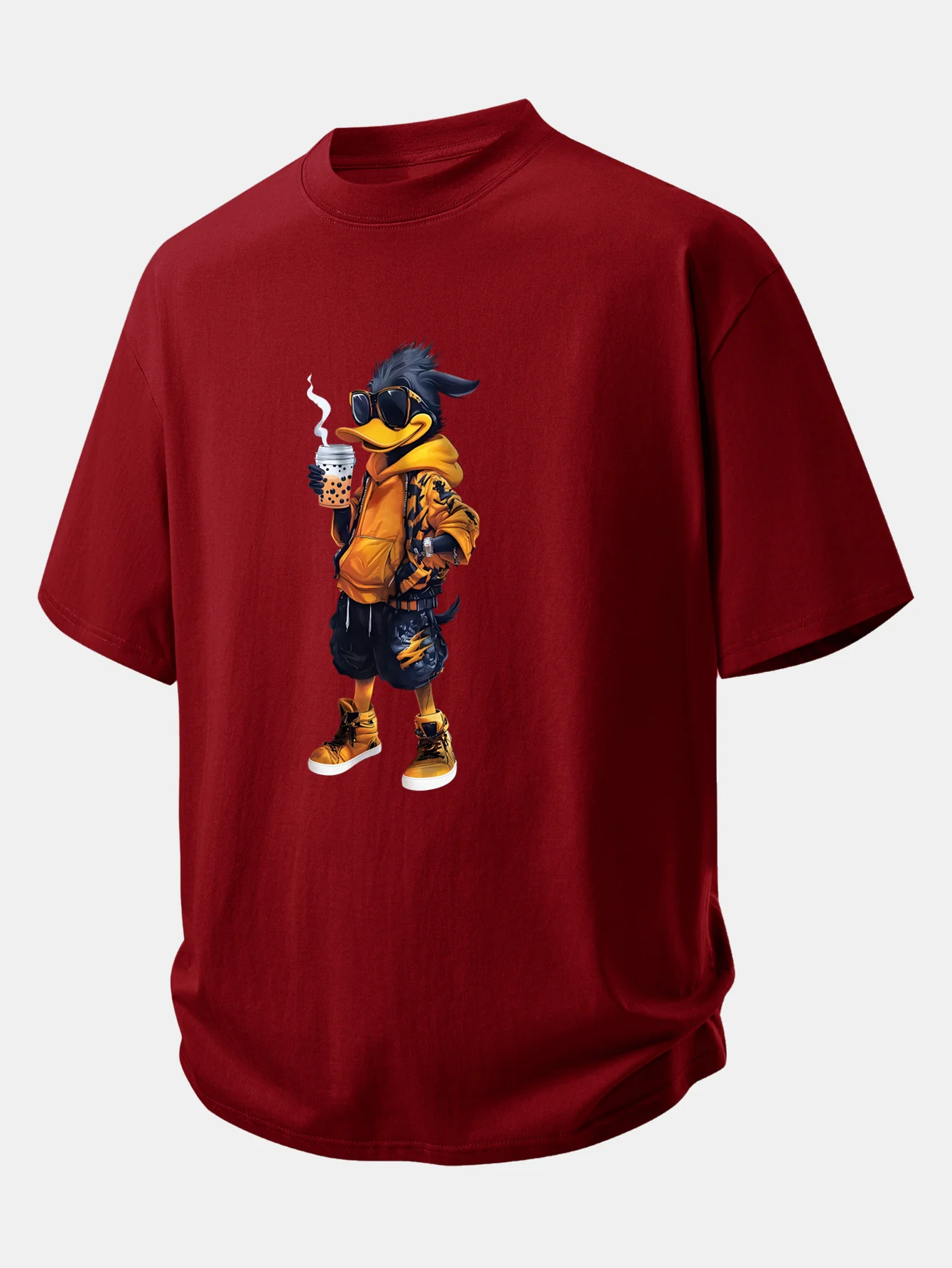 Relax Fit Cartoon Duck Print Cotton T-Shirt - Image 5