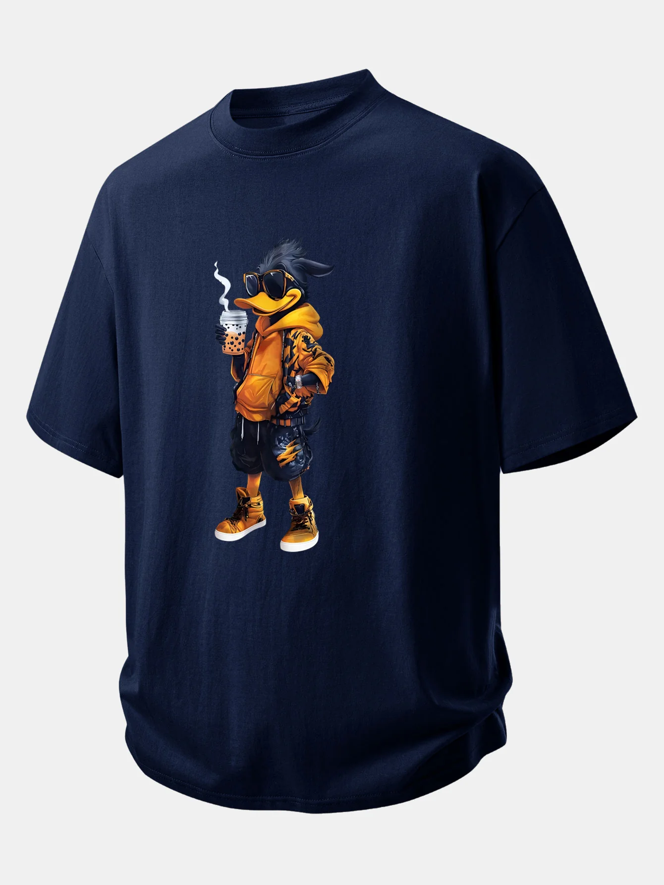Relax Fit Cartoon Duck Print Cotton T-Shirt - Image 6