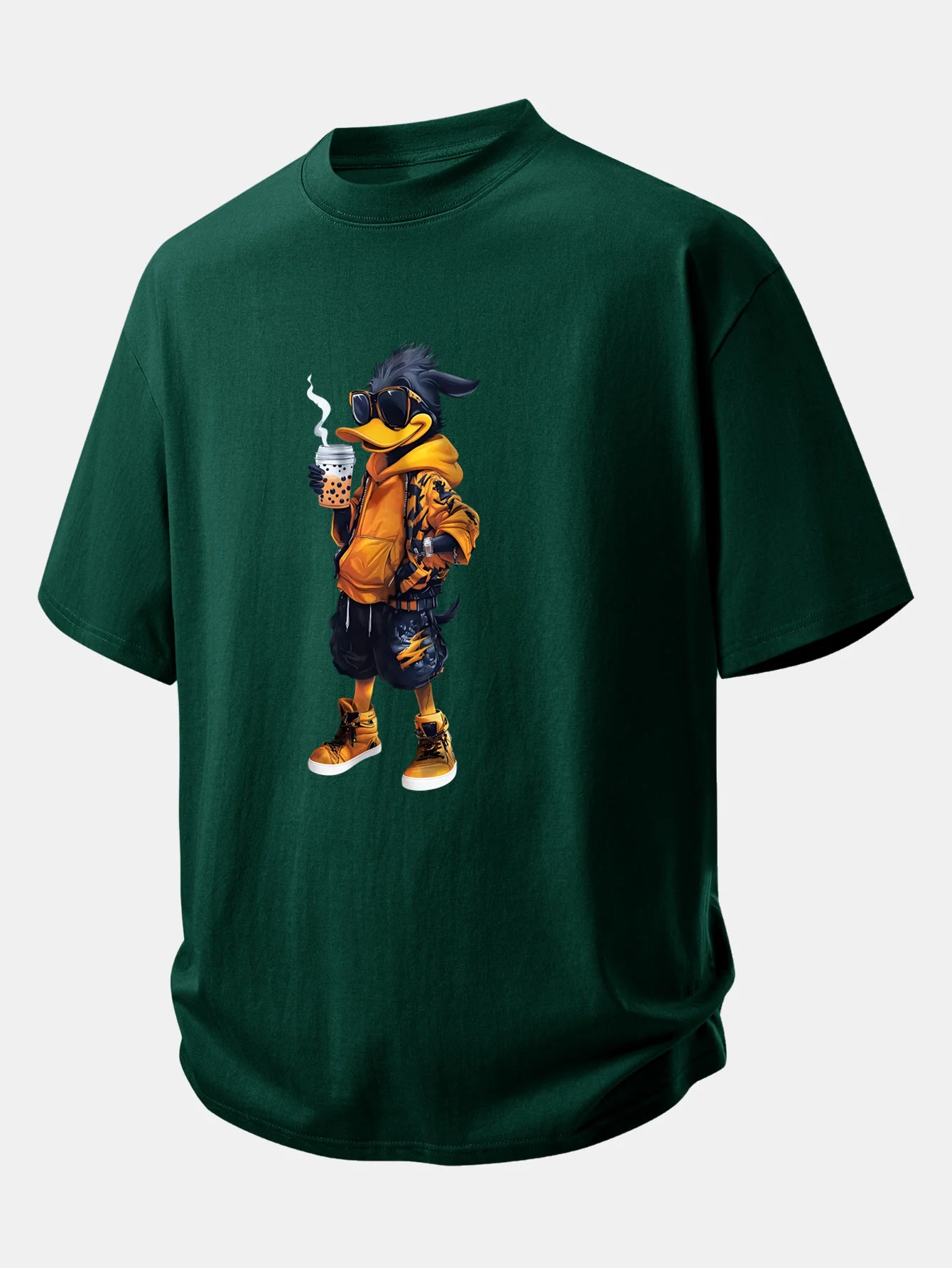 Relax Fit Cartoon Duck Print Cotton T-Shirt - Image 7