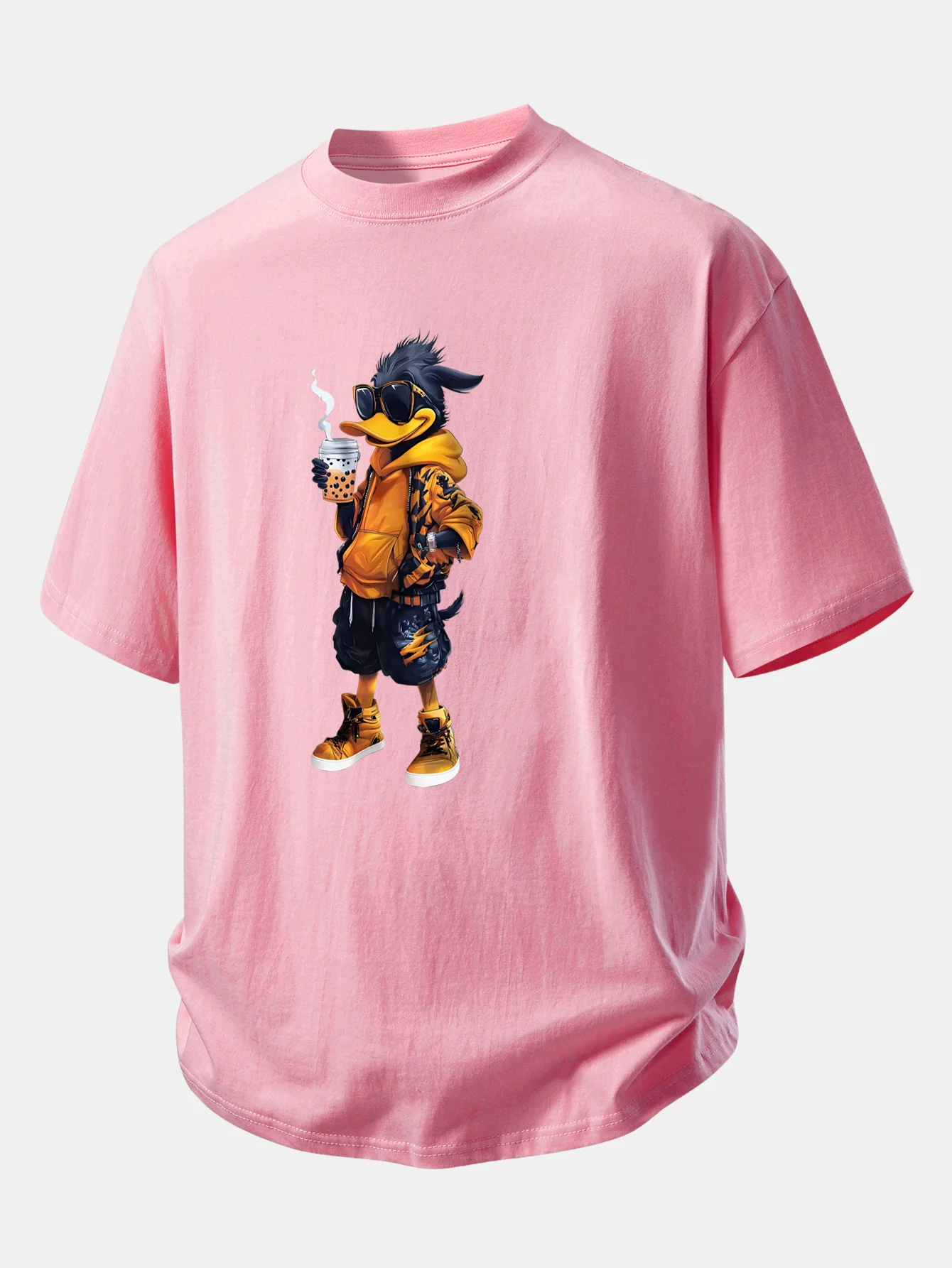 Relax Fit Cartoon Duck Print Cotton T-Shirt - Image 8