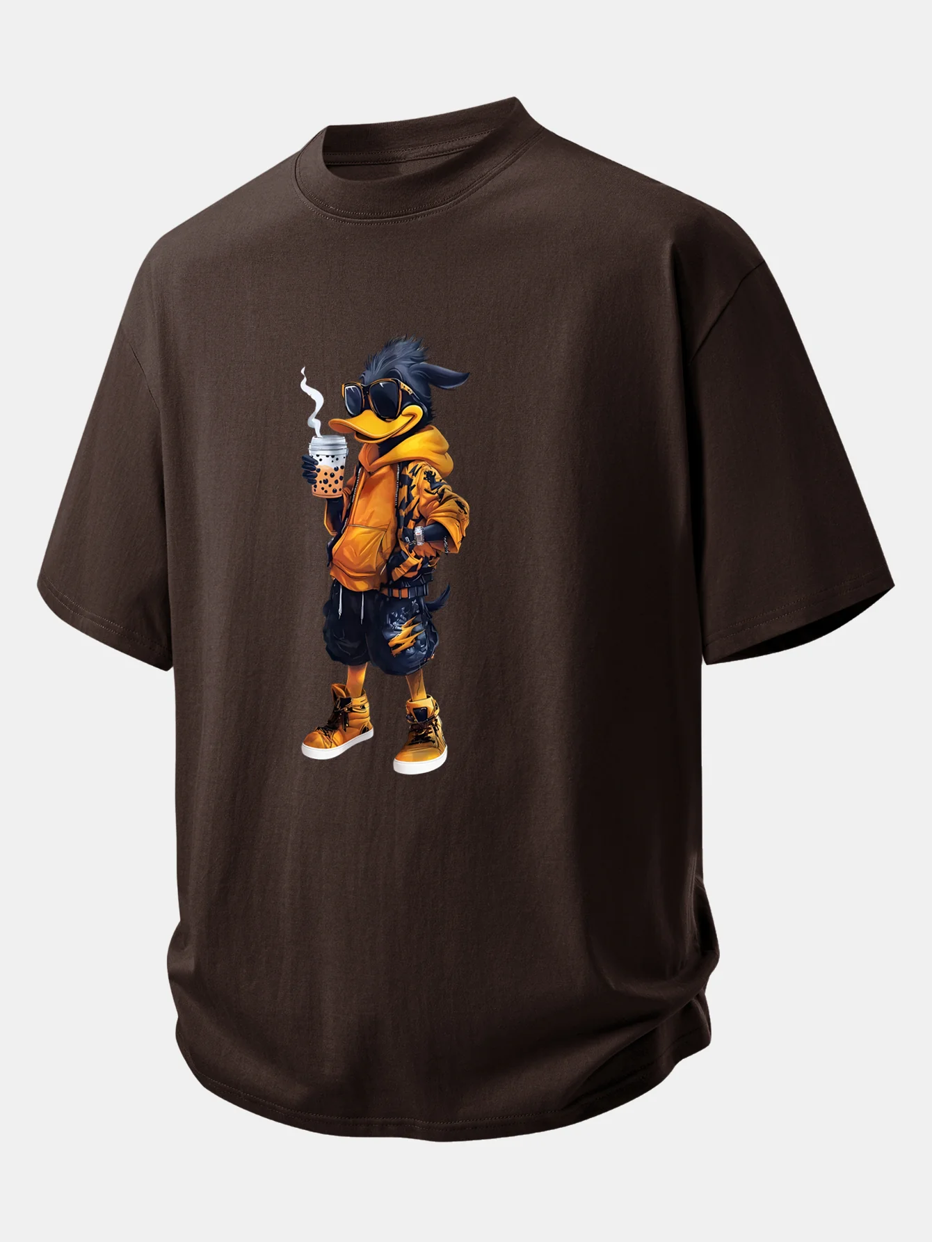 Relax Fit Cartoon Duck Print Cotton T-Shirt - Image 9