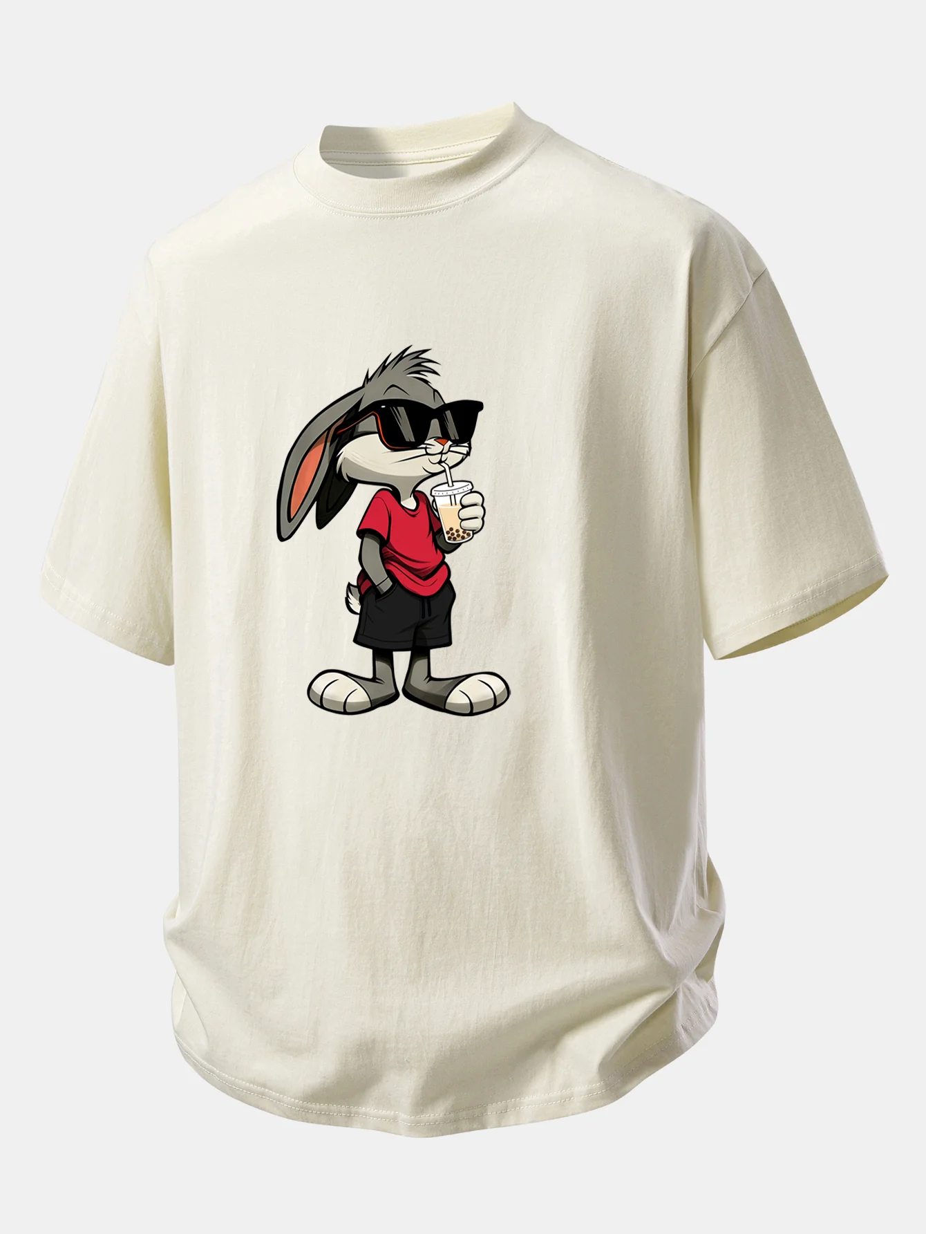 Relax Fit Cartoon Rabbit Print Cotton T-Shirt - Image 12