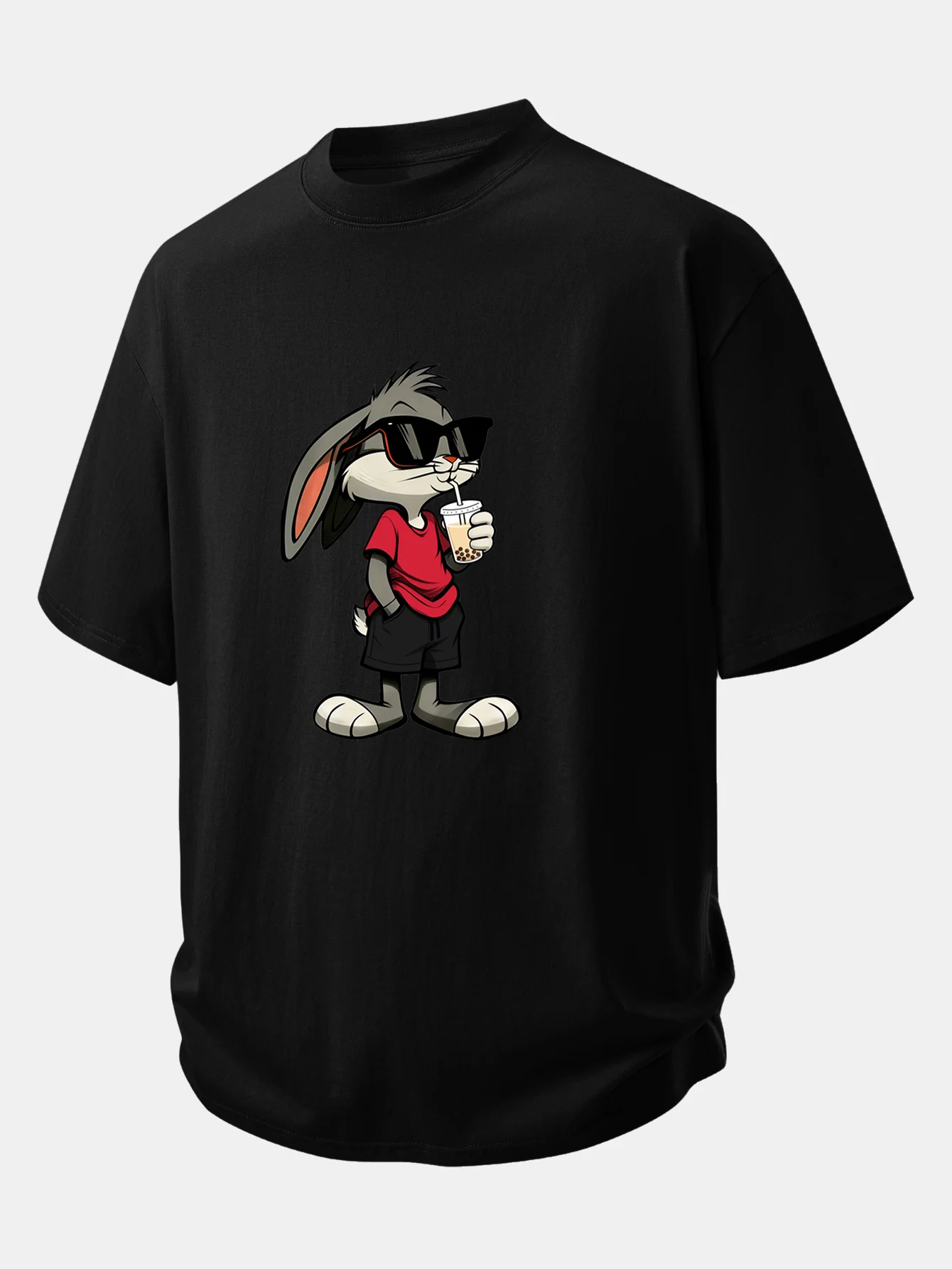 Relax Fit Cartoon Rabbit Print Cotton T-Shirt - Image 2