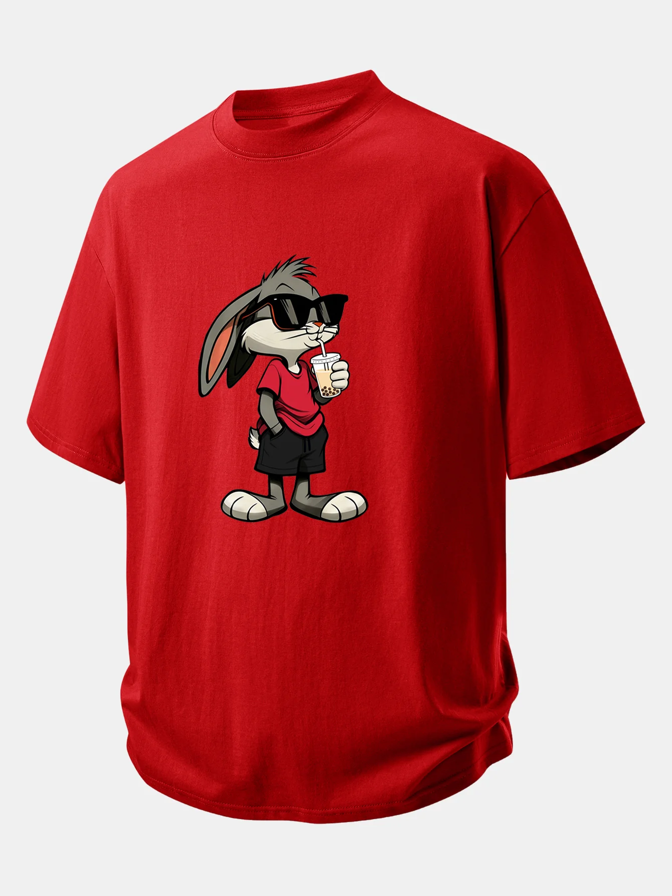 Relax Fit Cartoon Rabbit Print Cotton T-Shirt - Image 4