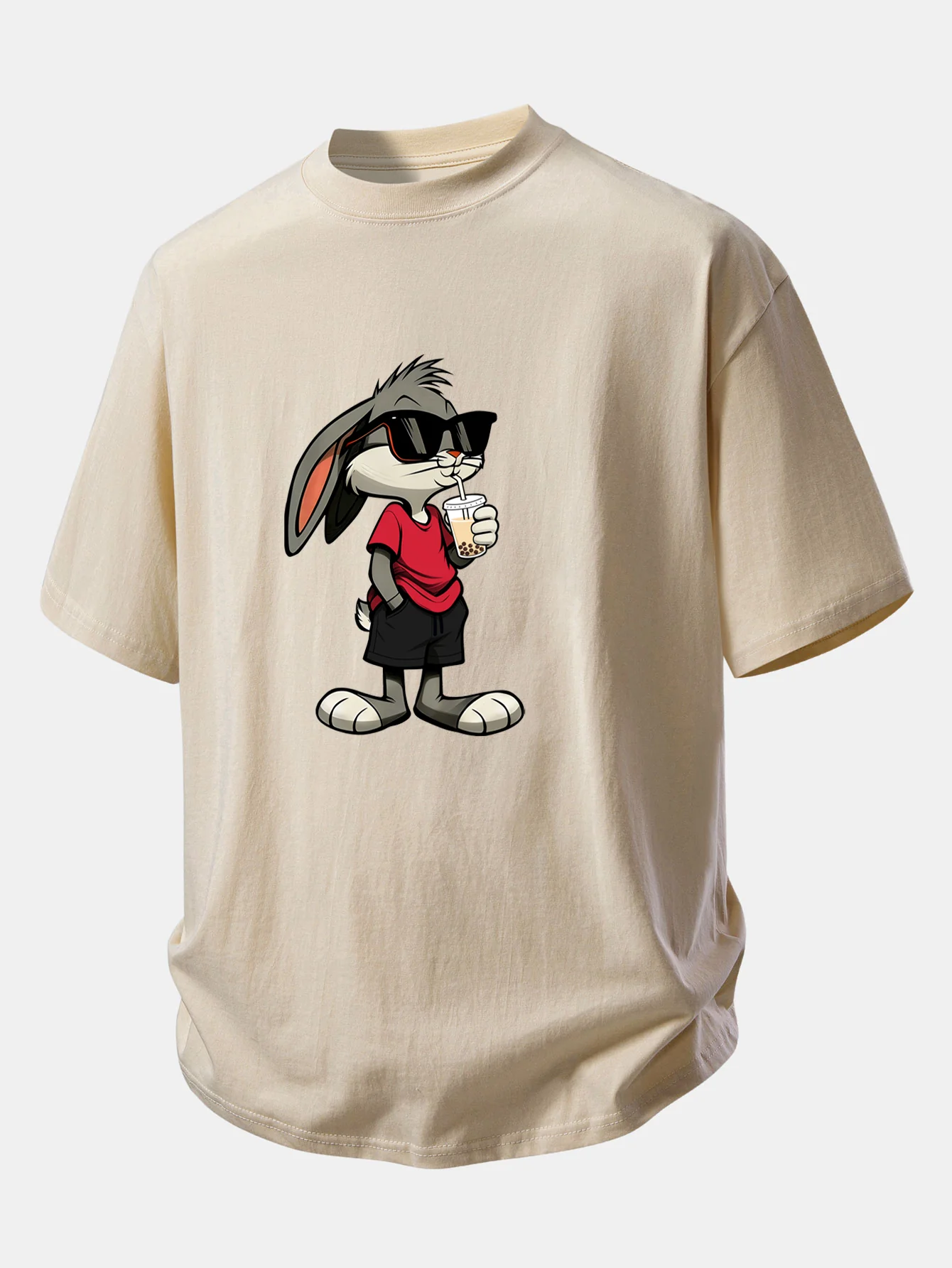 Relax Fit Cartoon Rabbit Print Cotton T-Shirt - Image 5