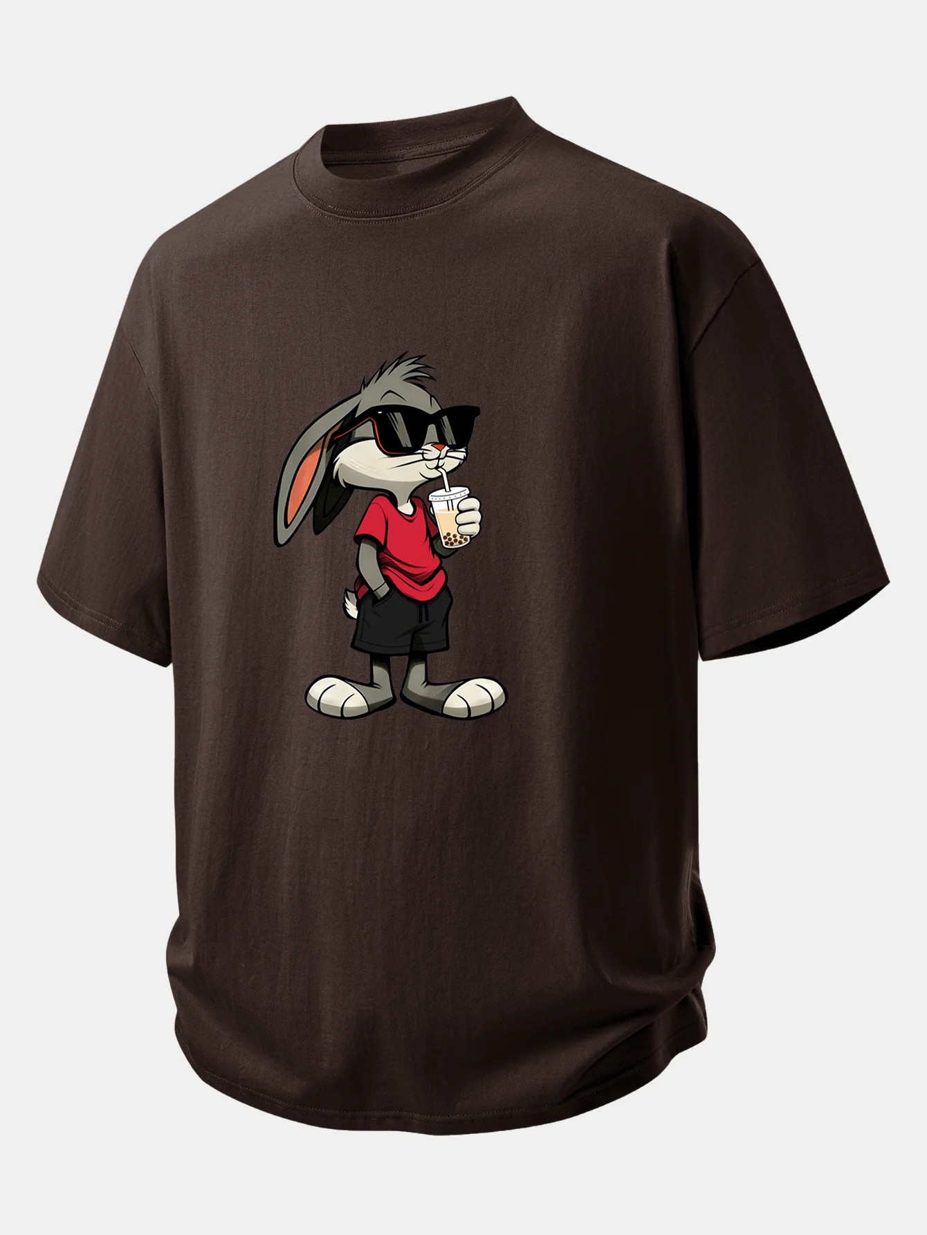 Relax Fit Cartoon Rabbit Print Cotton T-Shirt - Image 6