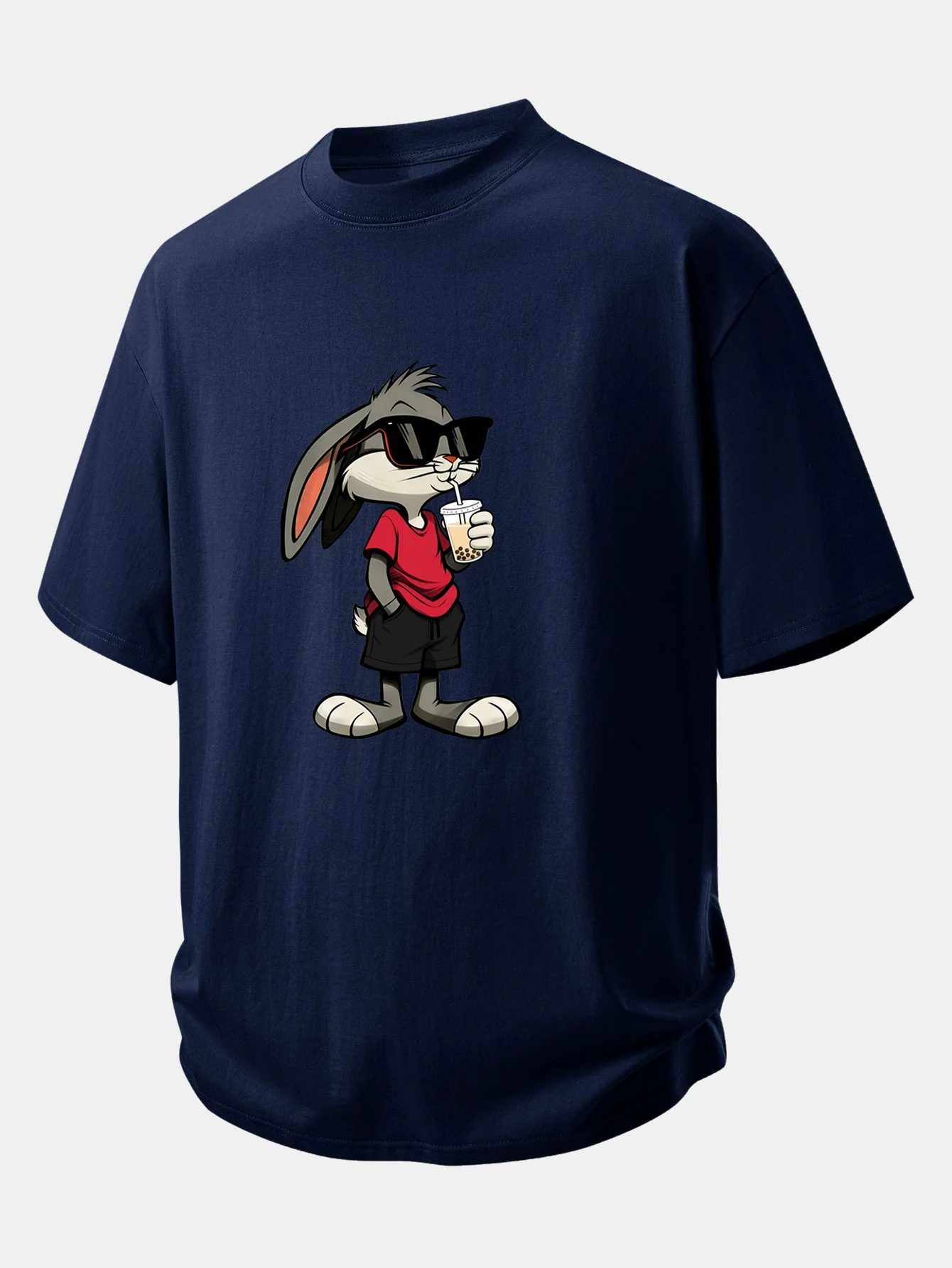Relax Fit Cartoon Rabbit Print Cotton T-Shirt - Image 7