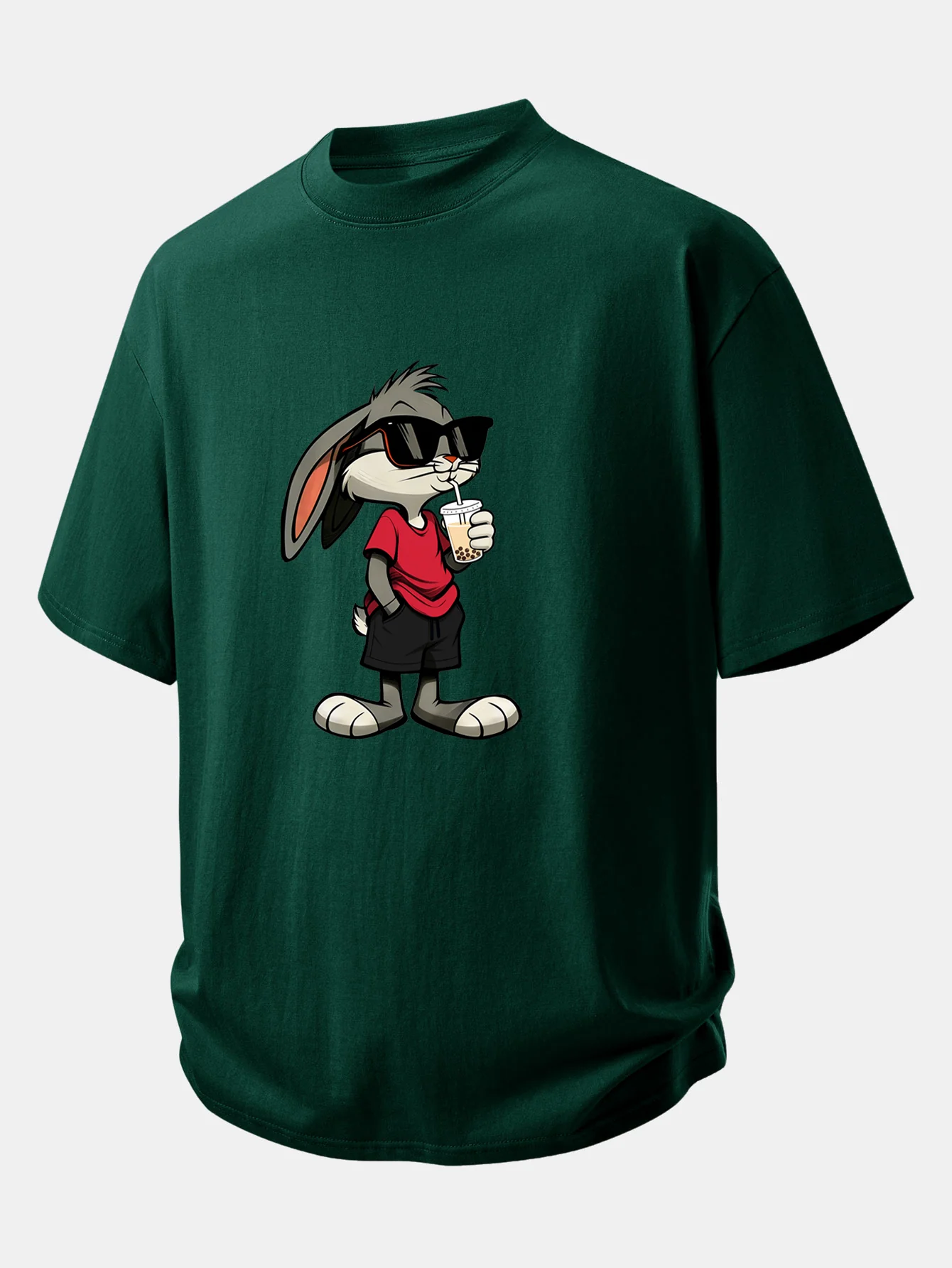 Relax Fit Cartoon Rabbit Print Cotton T-Shirt - Image 8