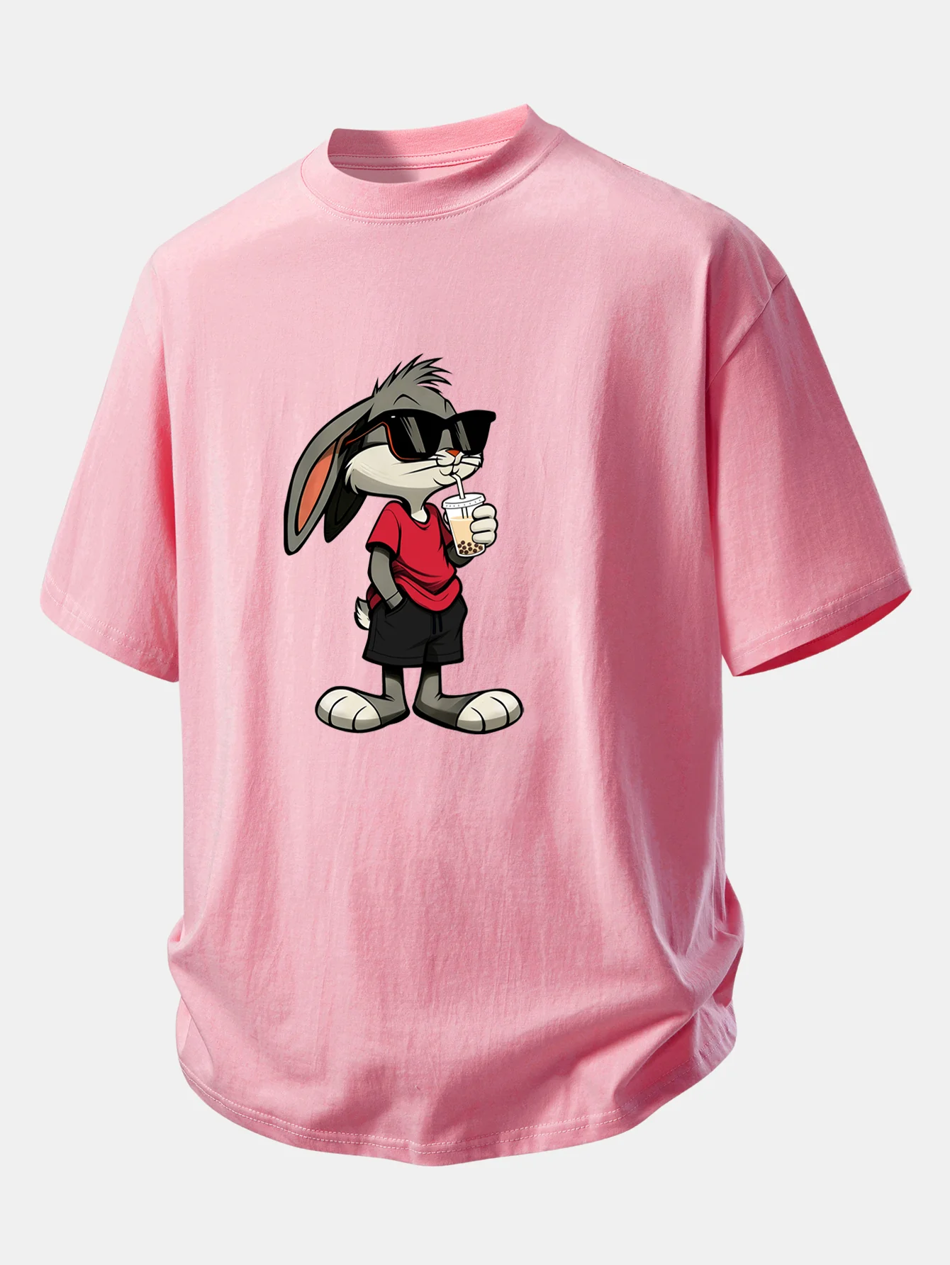 Relax Fit Cartoon Rabbit Print Cotton T-Shirt - Image 9