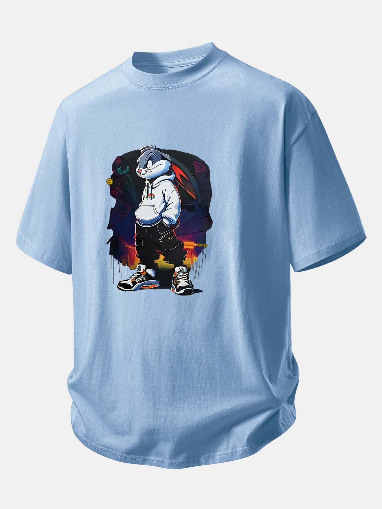 Relax Fit Cartoon Rabbit Print Cotton T-Shirt - Image 10