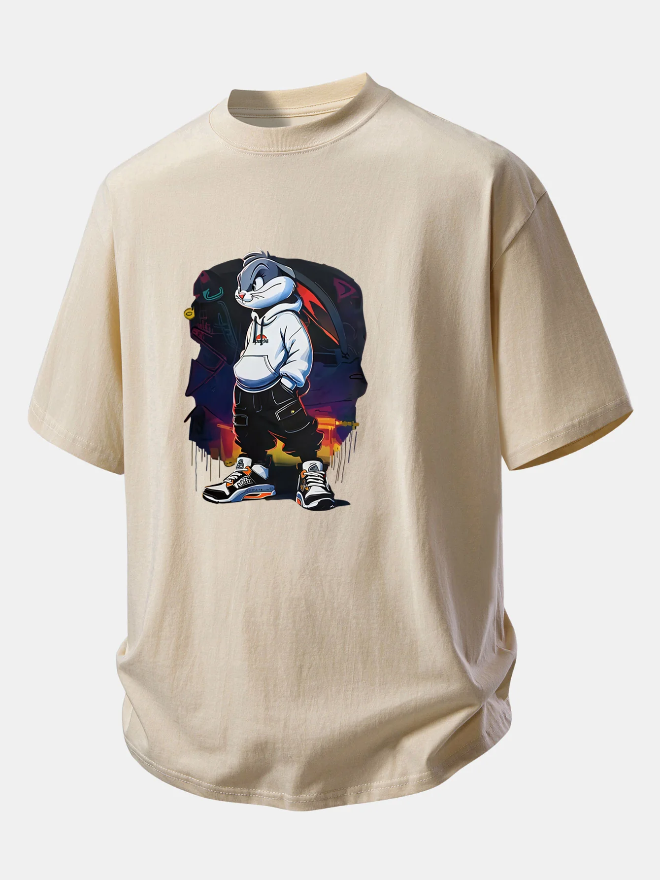 Relax Fit Cartoon Rabbit Print Cotton T-Shirt - Image 11