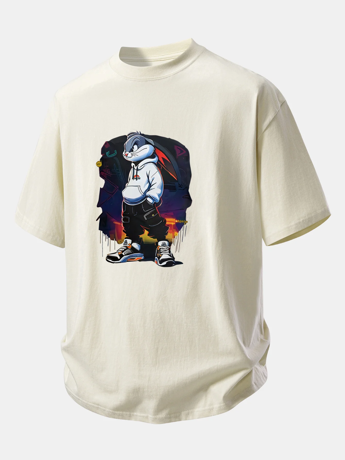 Relax Fit Cartoon Rabbit Print Cotton T-Shirt - Image 12