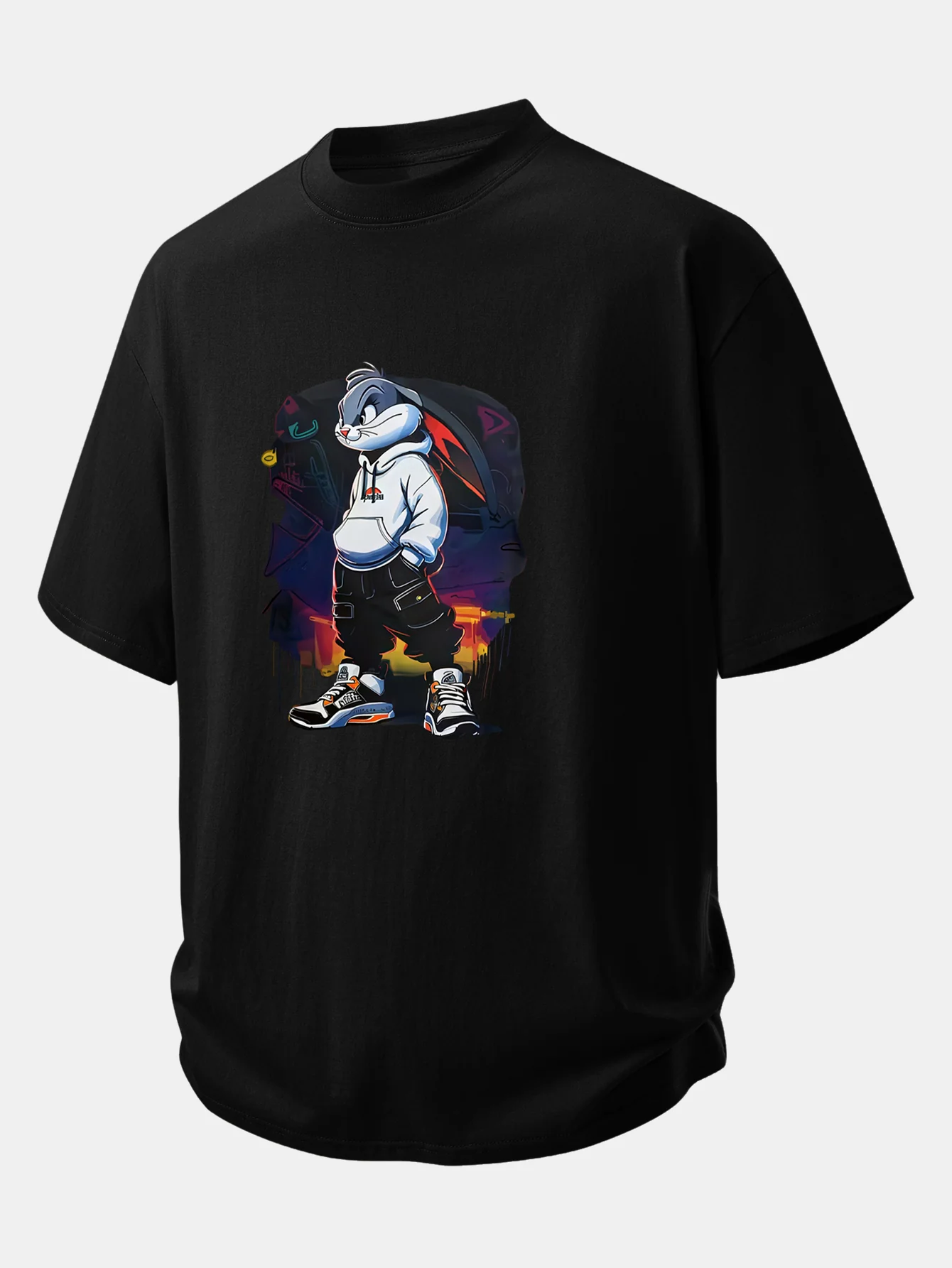 Relax Fit Cartoon Rabbit Print Cotton T-Shirt - Image 2