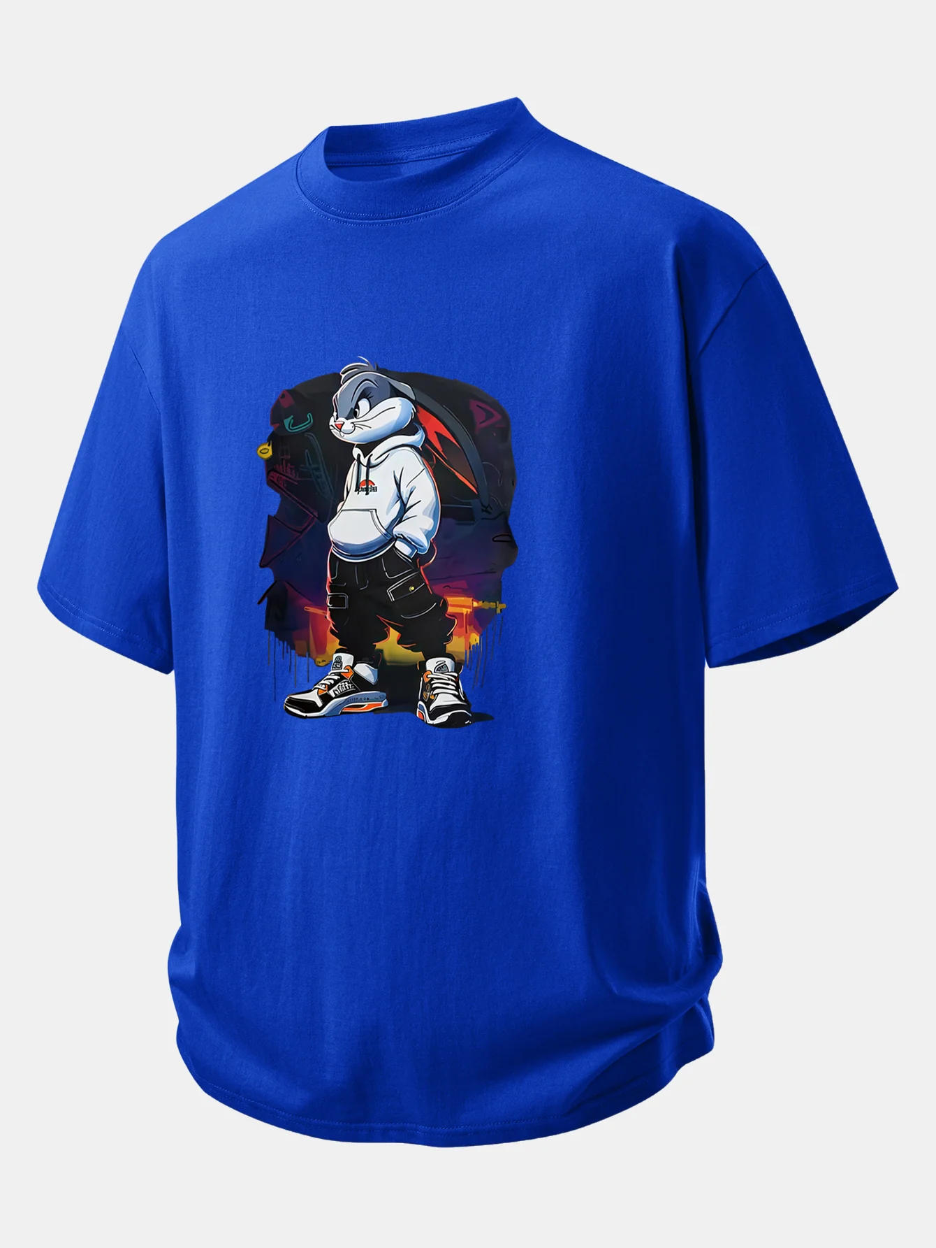 Relax Fit Cartoon Rabbit Print Cotton T-Shirt - Image 4