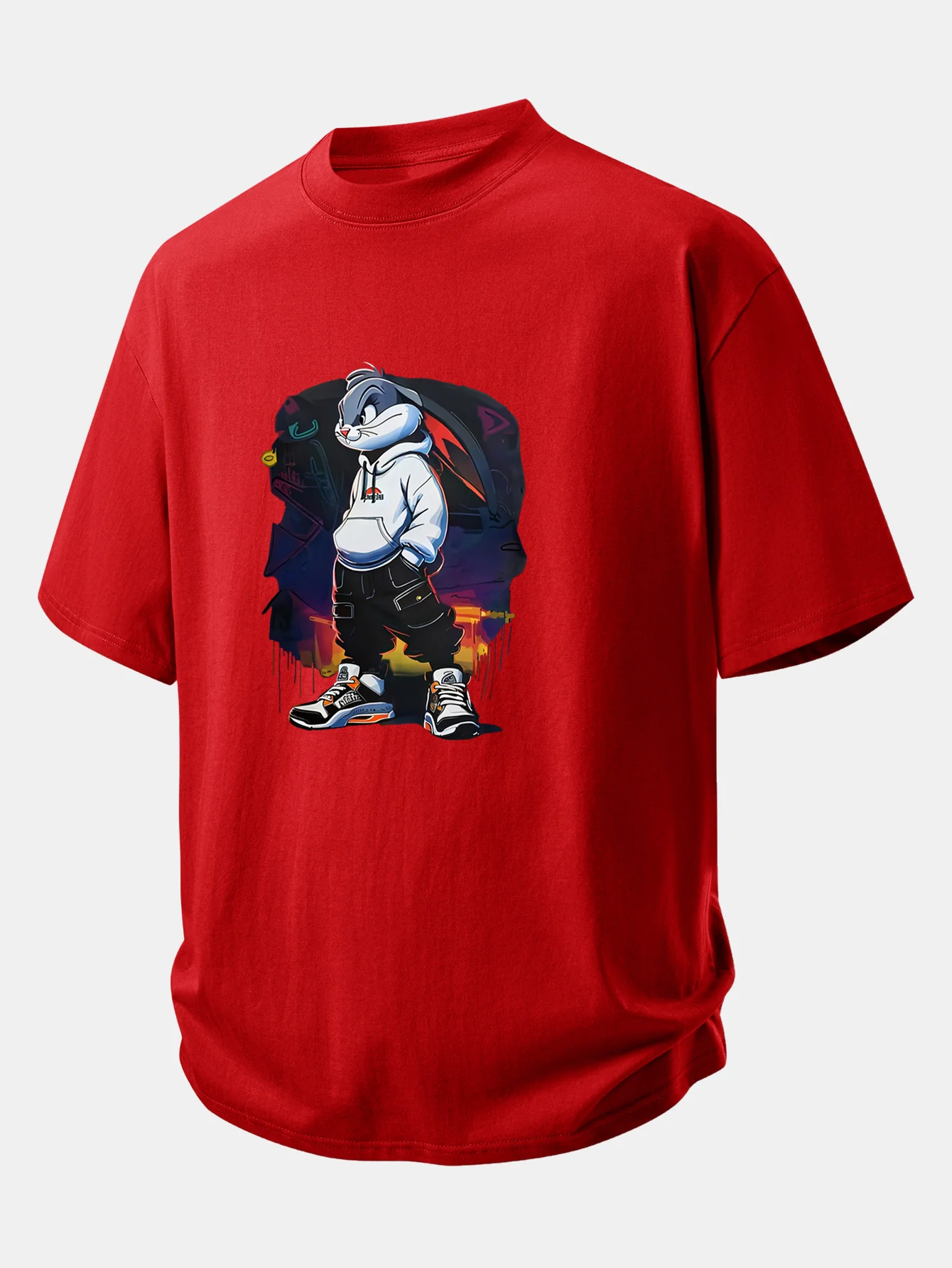 Relax Fit Cartoon Rabbit Print Cotton T-Shirt - Image 5